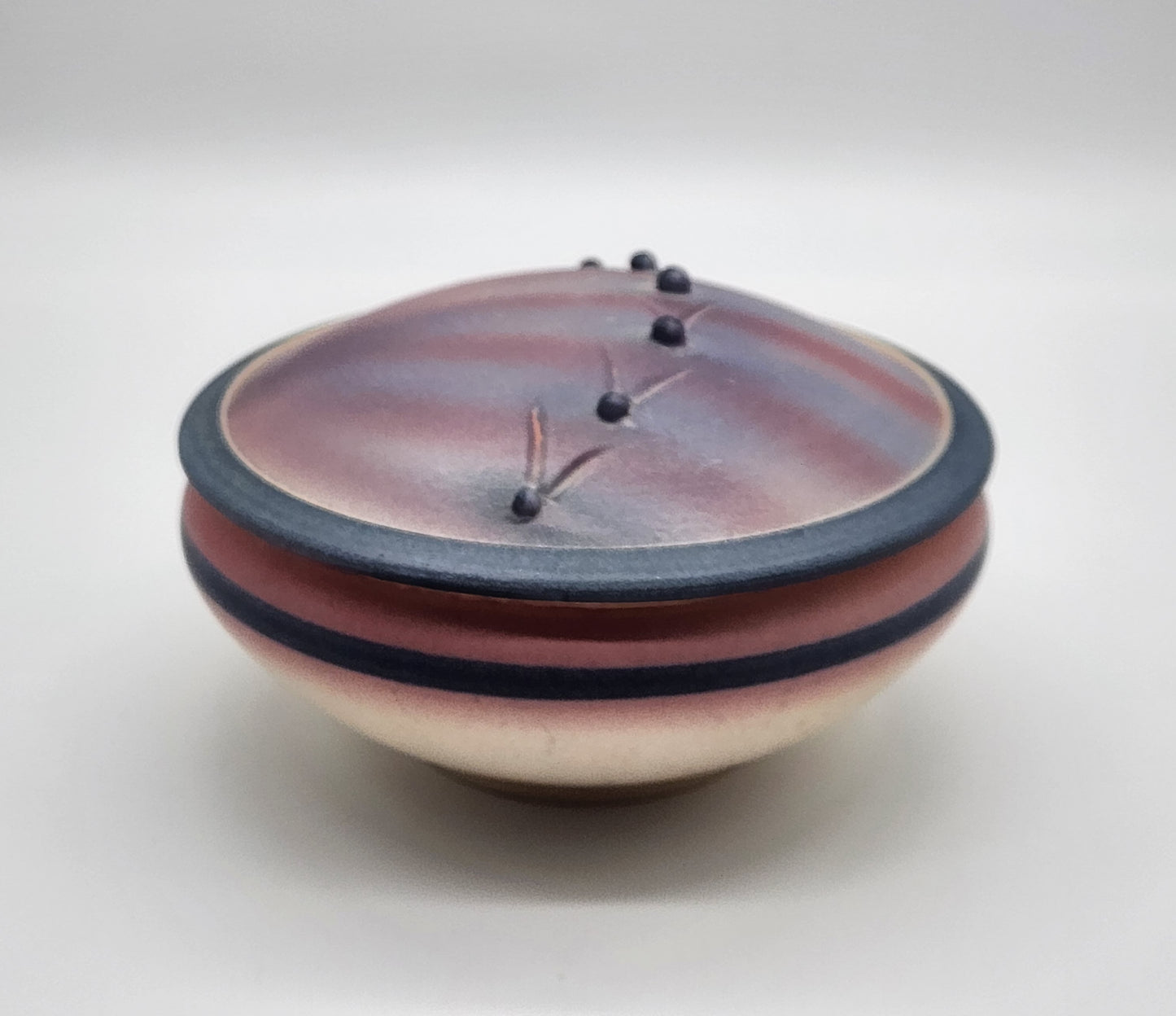 Southwestern style lidded jar, signed stoneware studio pottery