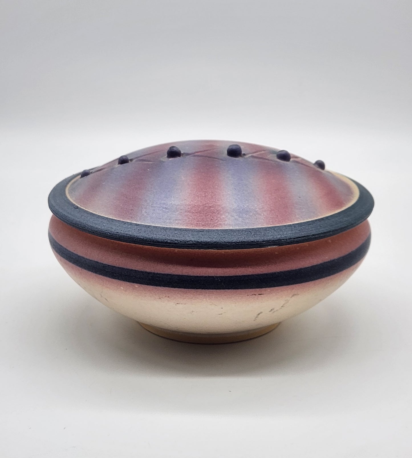 Southwestern style lidded jar, signed stoneware studio pottery