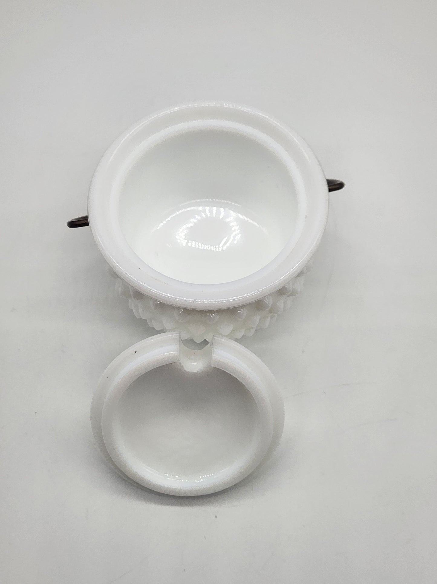 Vintage Fenton Milk Glass HOBNAIL Mustard Kettle