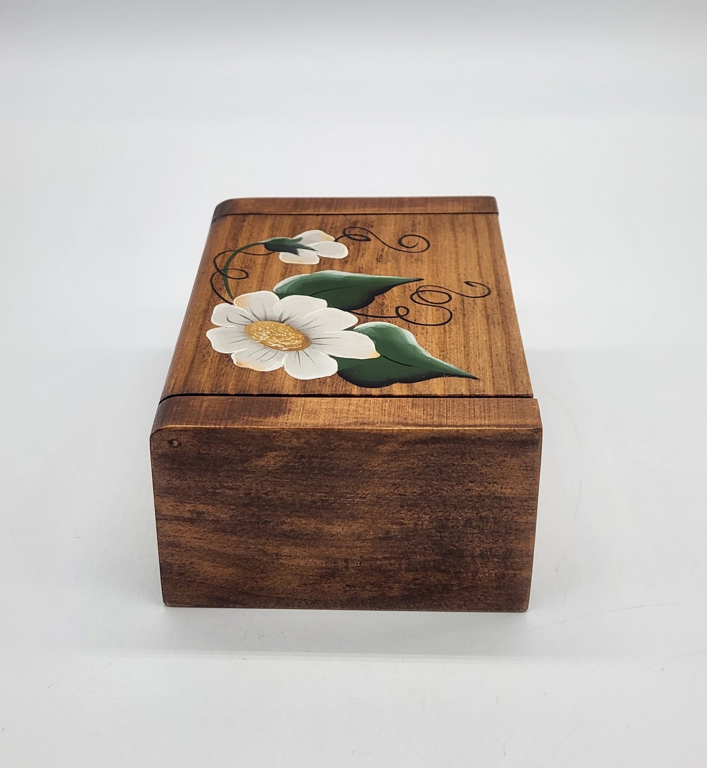 Wooden Toothpick Box White Flowers, Hinged