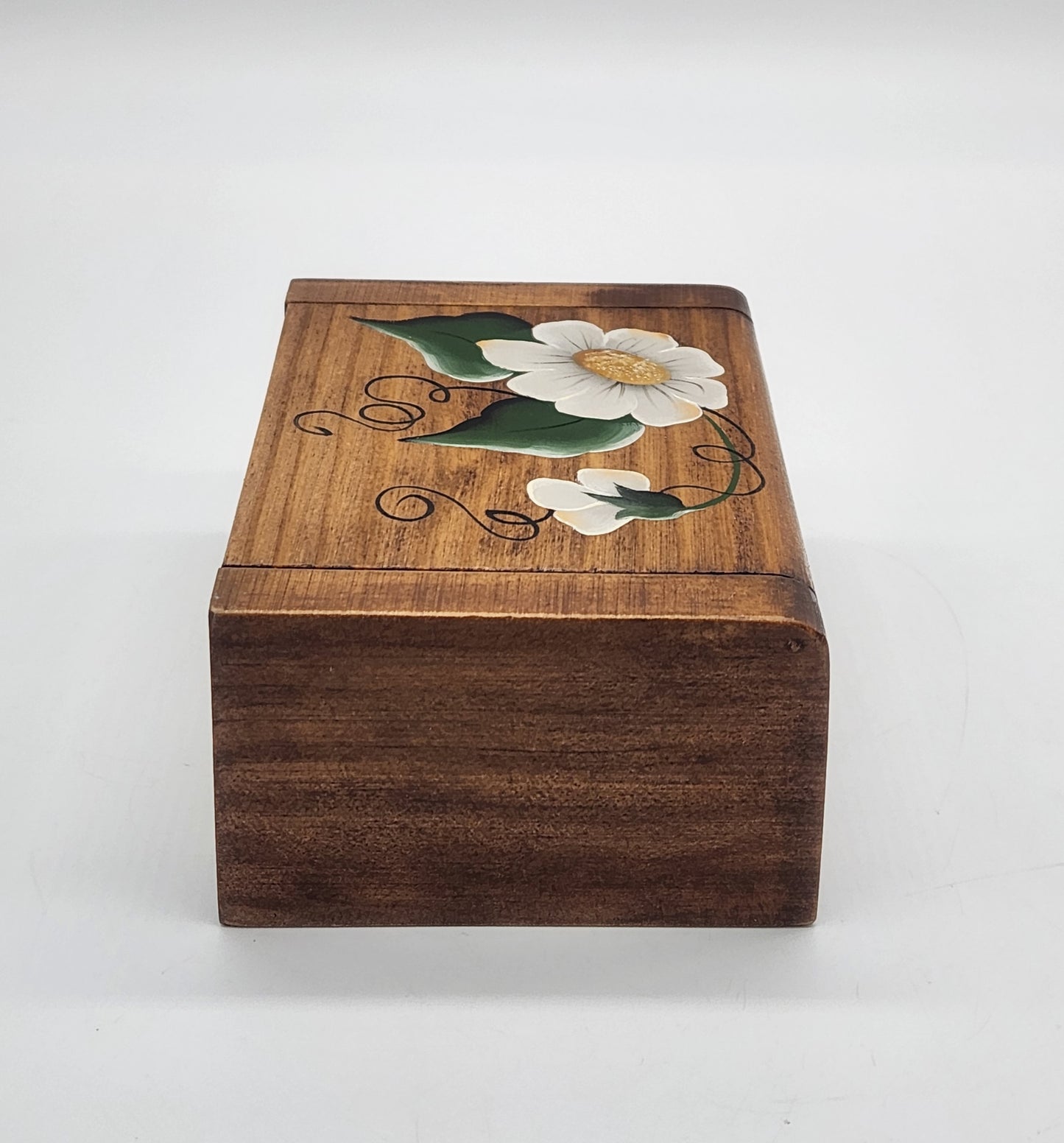 Wooden Toothpick Box White Flowers, Hinged