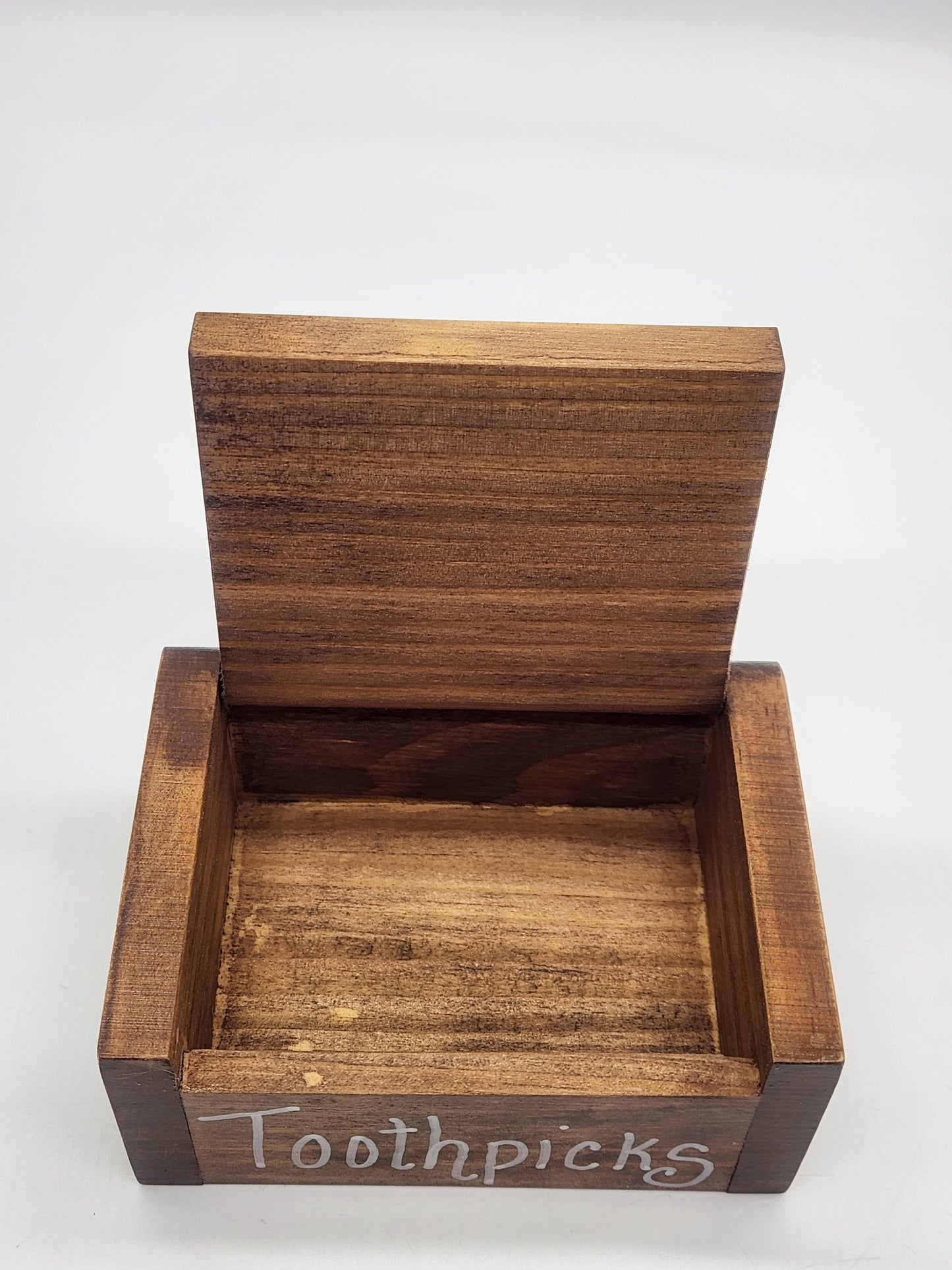 Wooden Toothpick Box White Flowers, Hinged