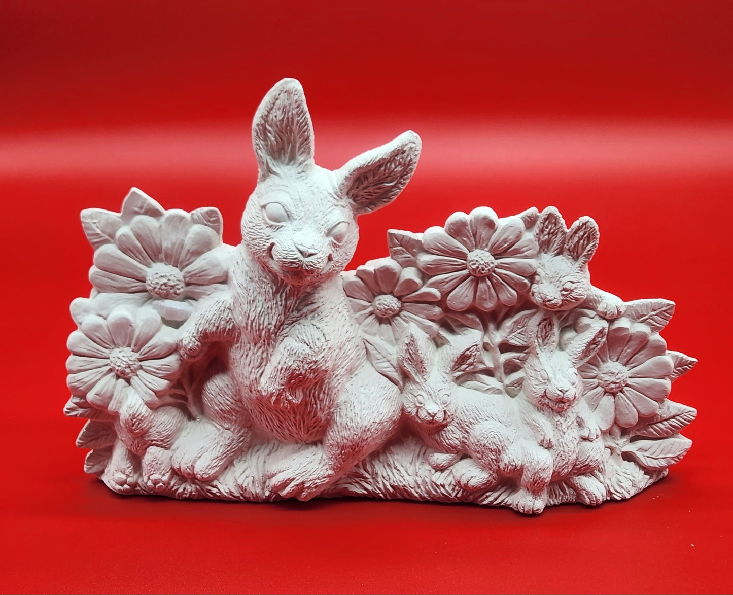 Bisque Rabbit with Flower Scene - Unpainted
