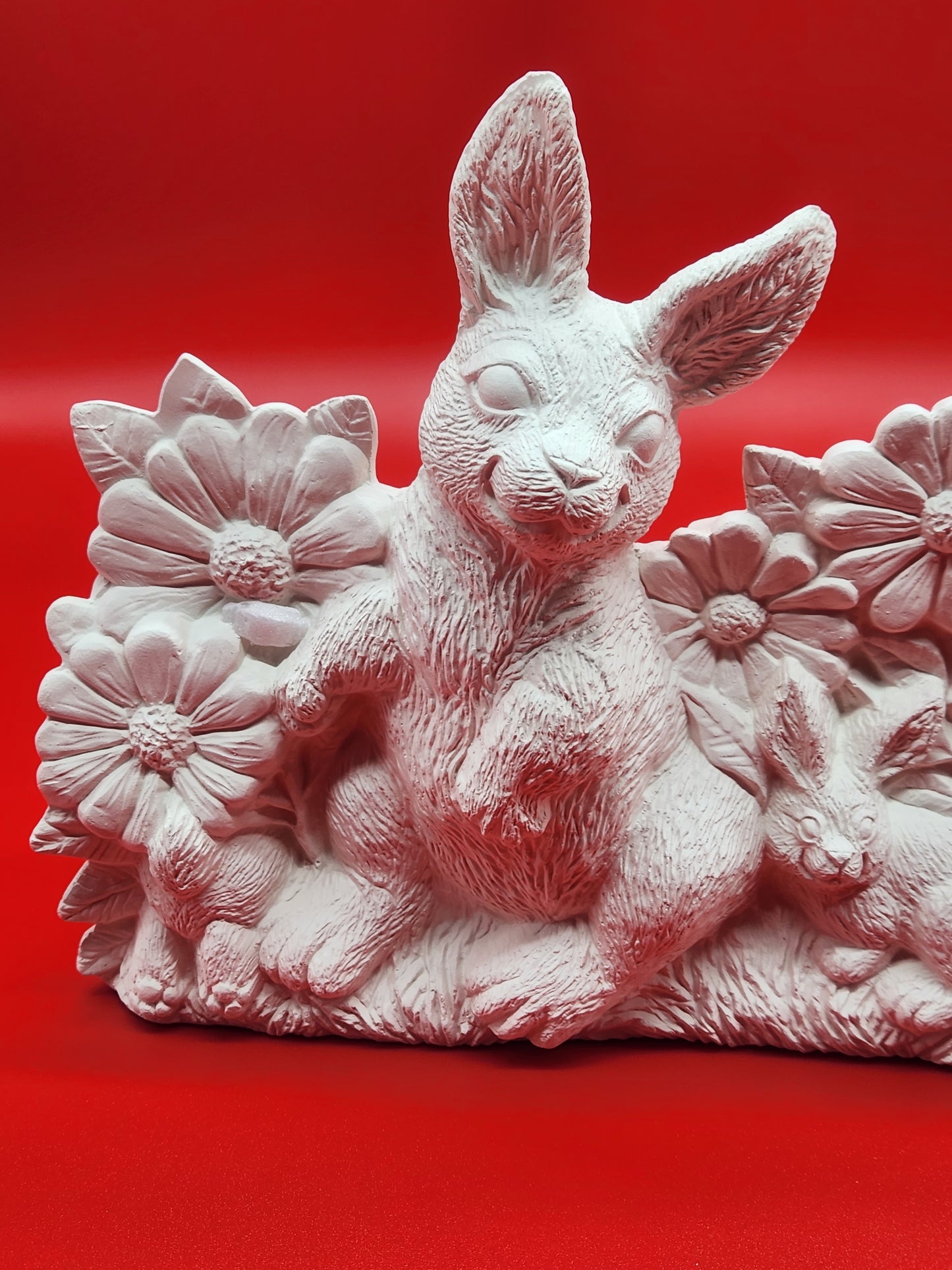 Bisque Rabbit with Flower Scene - Unpainted