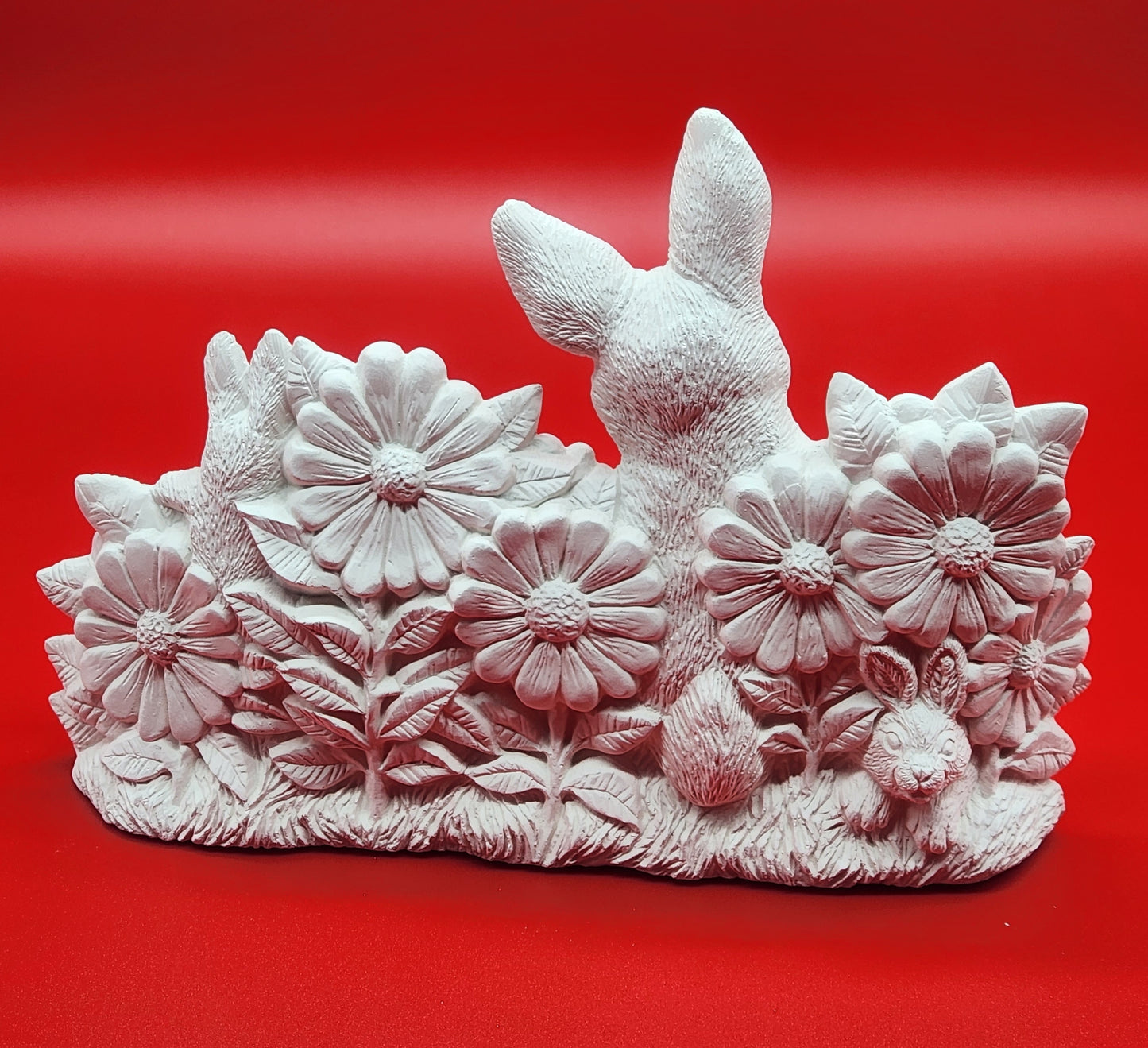 Bisque Rabbit with Flower Scene - Unpainted
