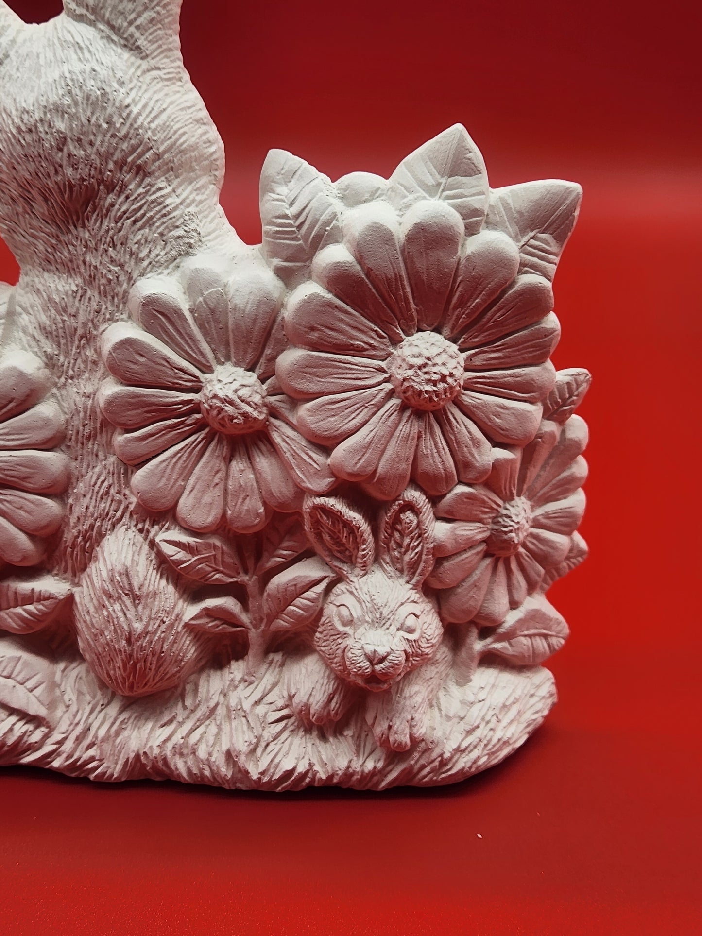 Bisque Rabbit with Flower Scene - Unpainted