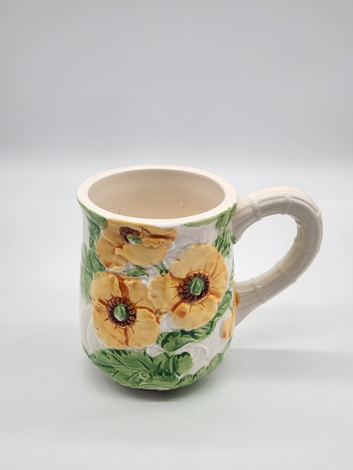 Vintage Fleurs Du Jour by Shafford Orange Green Flowers 1988 Mug Cup