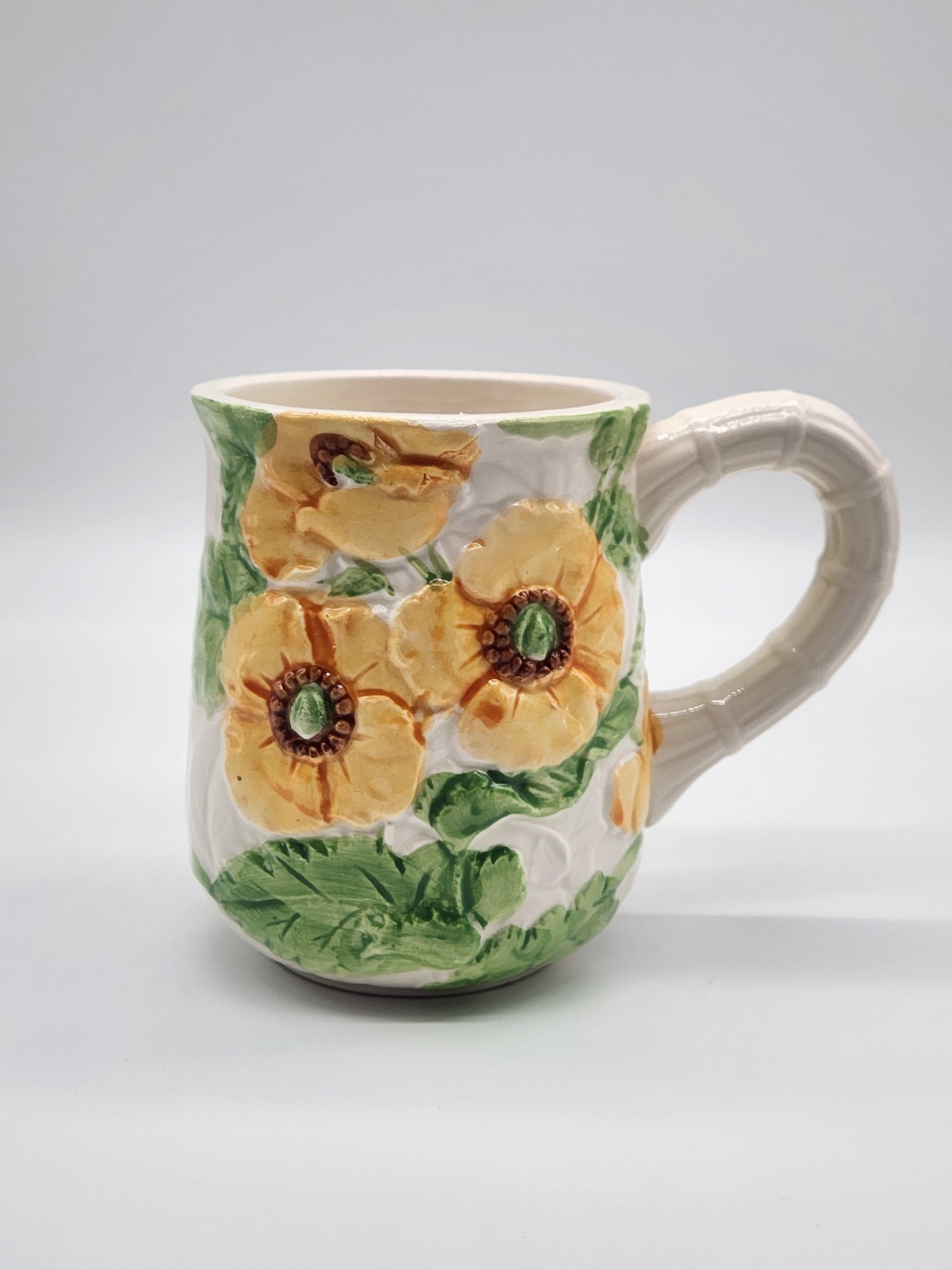 Vintage Fleurs Du Jour by Shafford Orange Green Flowers 1988 Mug Cup