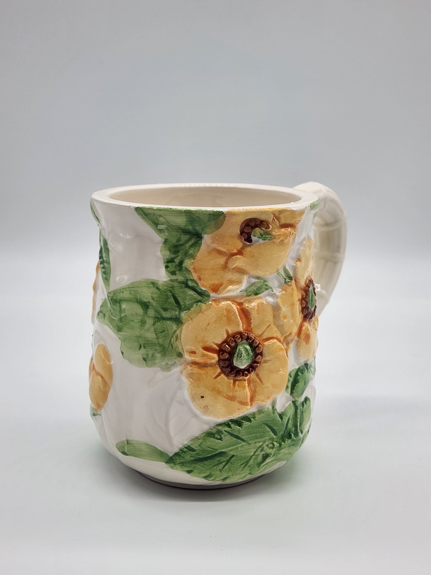 Vintage Fleurs Du Jour by Shafford Orange Green Flowers 1988 Mug Cup