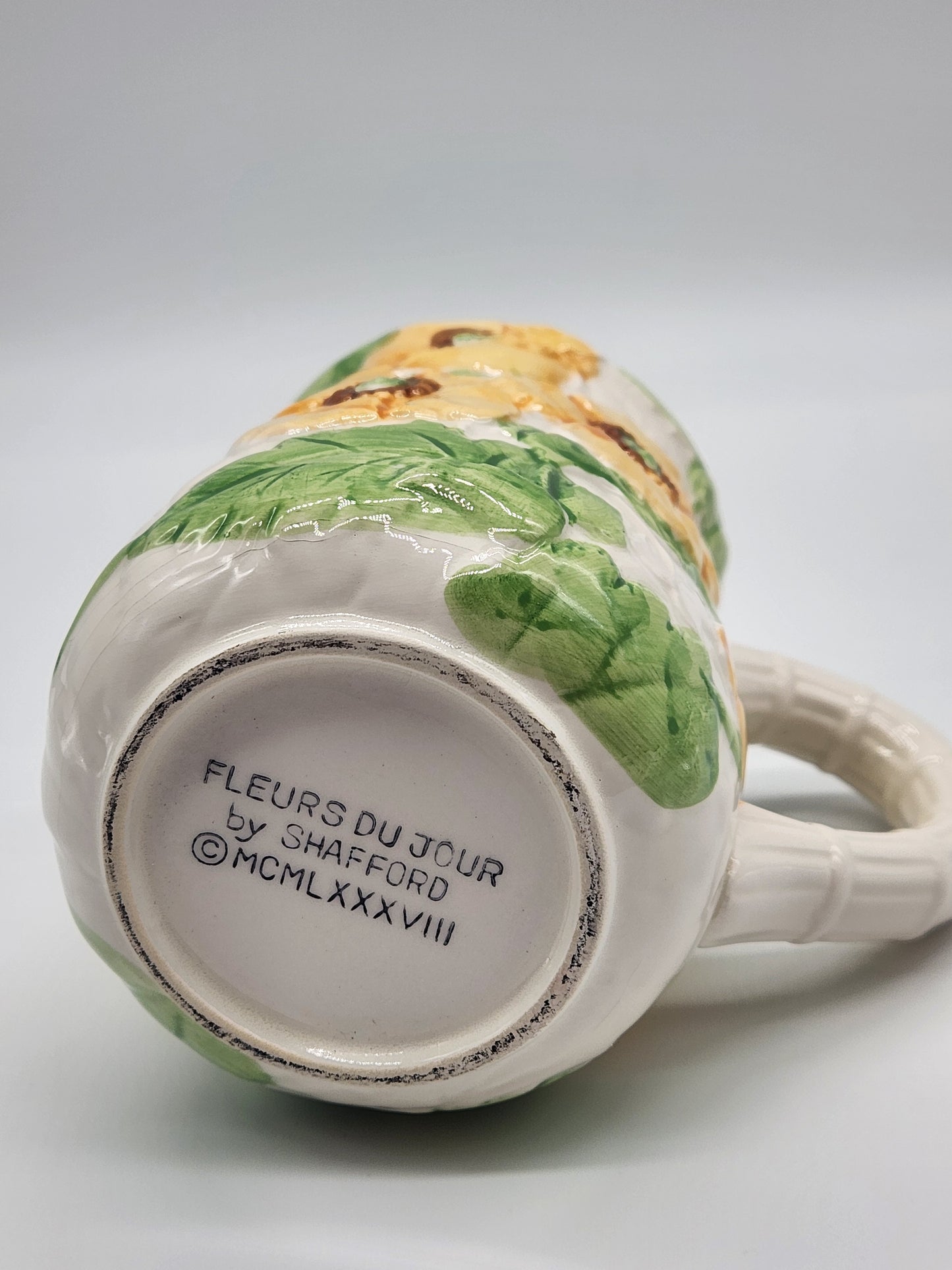 Vintage Fleurs Du Jour by Shafford Orange Green Flowers 1988 Mug Cup