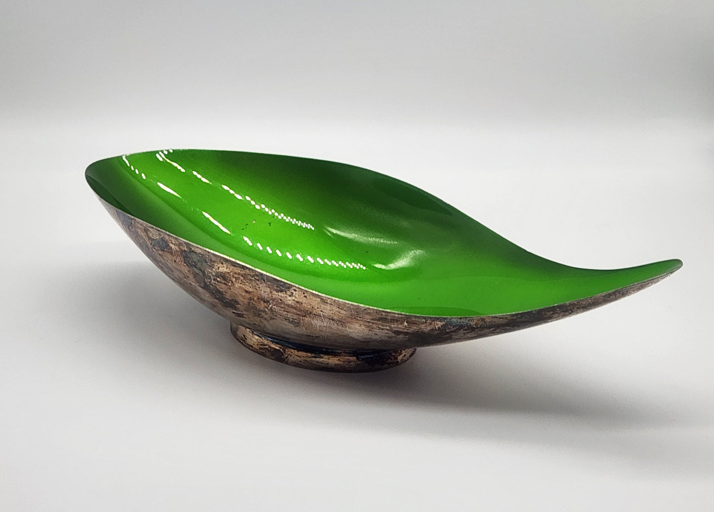 Vintage Reed & Barton Emerald Enamel Silver Plate Tear Drop Bowl #65