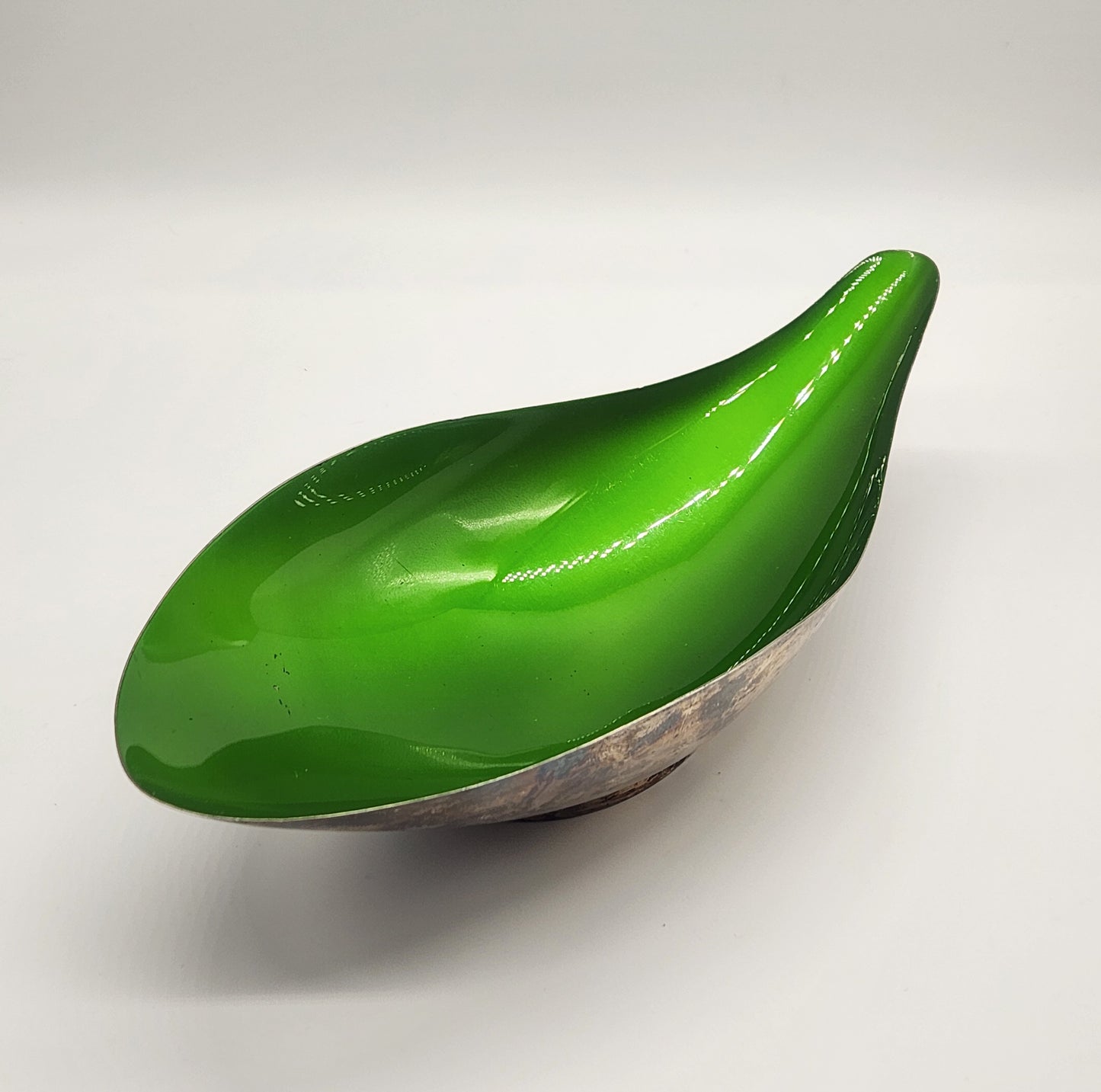 Vintage Reed & Barton Emerald Enamel Silver Plate Tear Drop Bowl #65