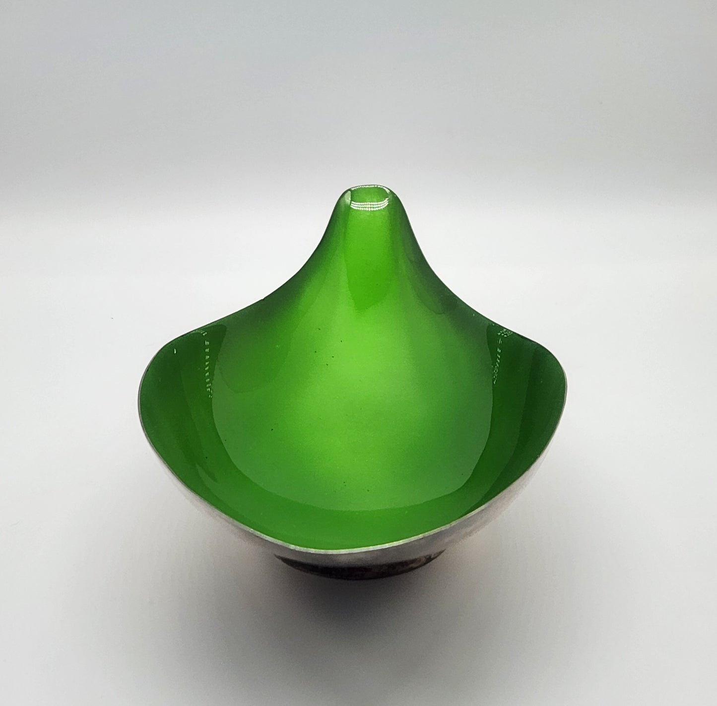 Vintage Reed & Barton Emerald Enamel Silver Plate Tear Drop Bowl #65