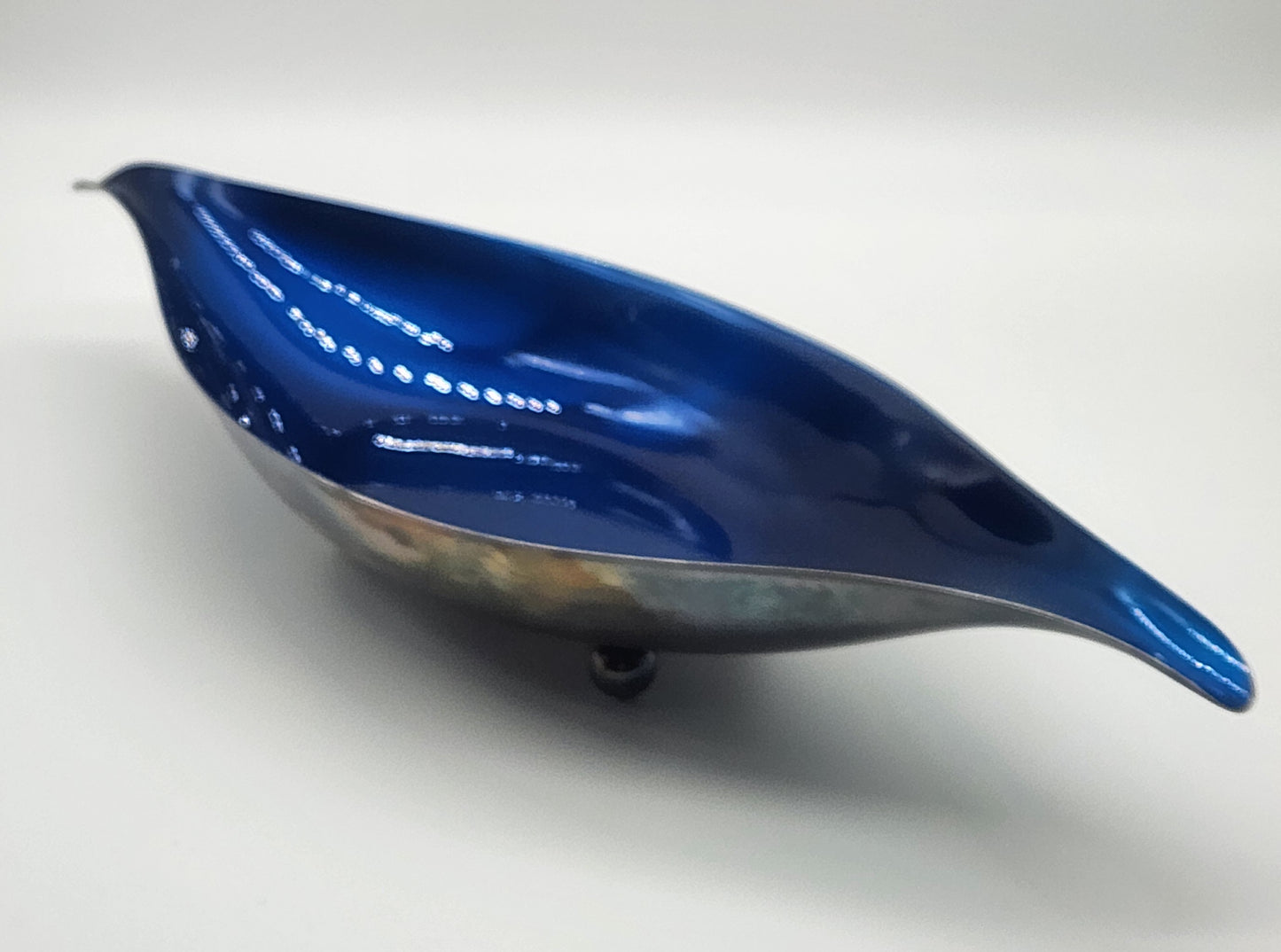 Wallace Color Clad Metal Oblong Dish with Blue Interior - Silver Plated - Footed