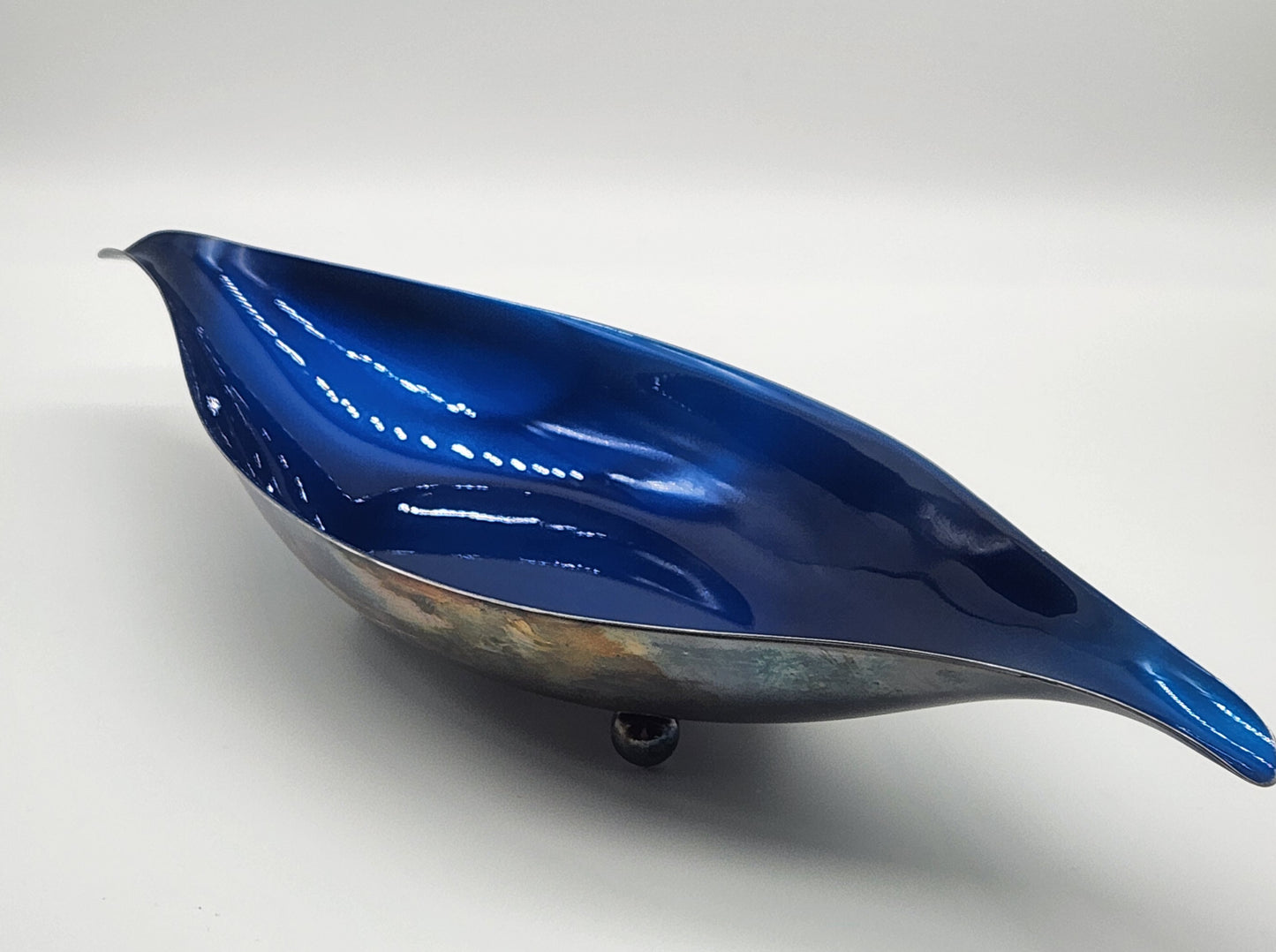 Wallace Color Clad Metal Oblong Dish with Blue Interior - Silver Plated - Footed