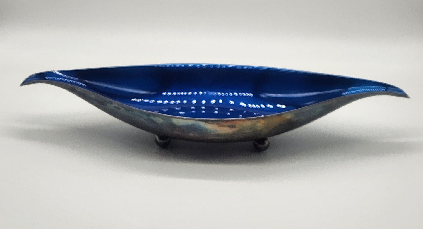 Wallace Color Clad Metal Oblong Dish with Blue Interior - Silver Plated - Footed