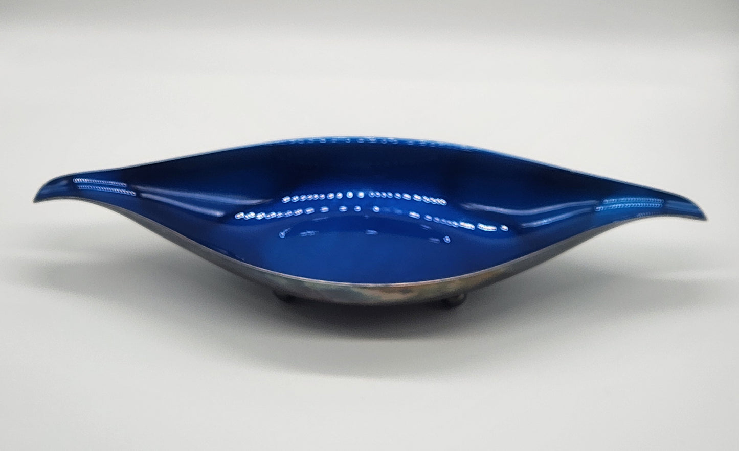 Wallace Color Clad Metal Oblong Dish with Blue Interior - Silver Plated - Footed