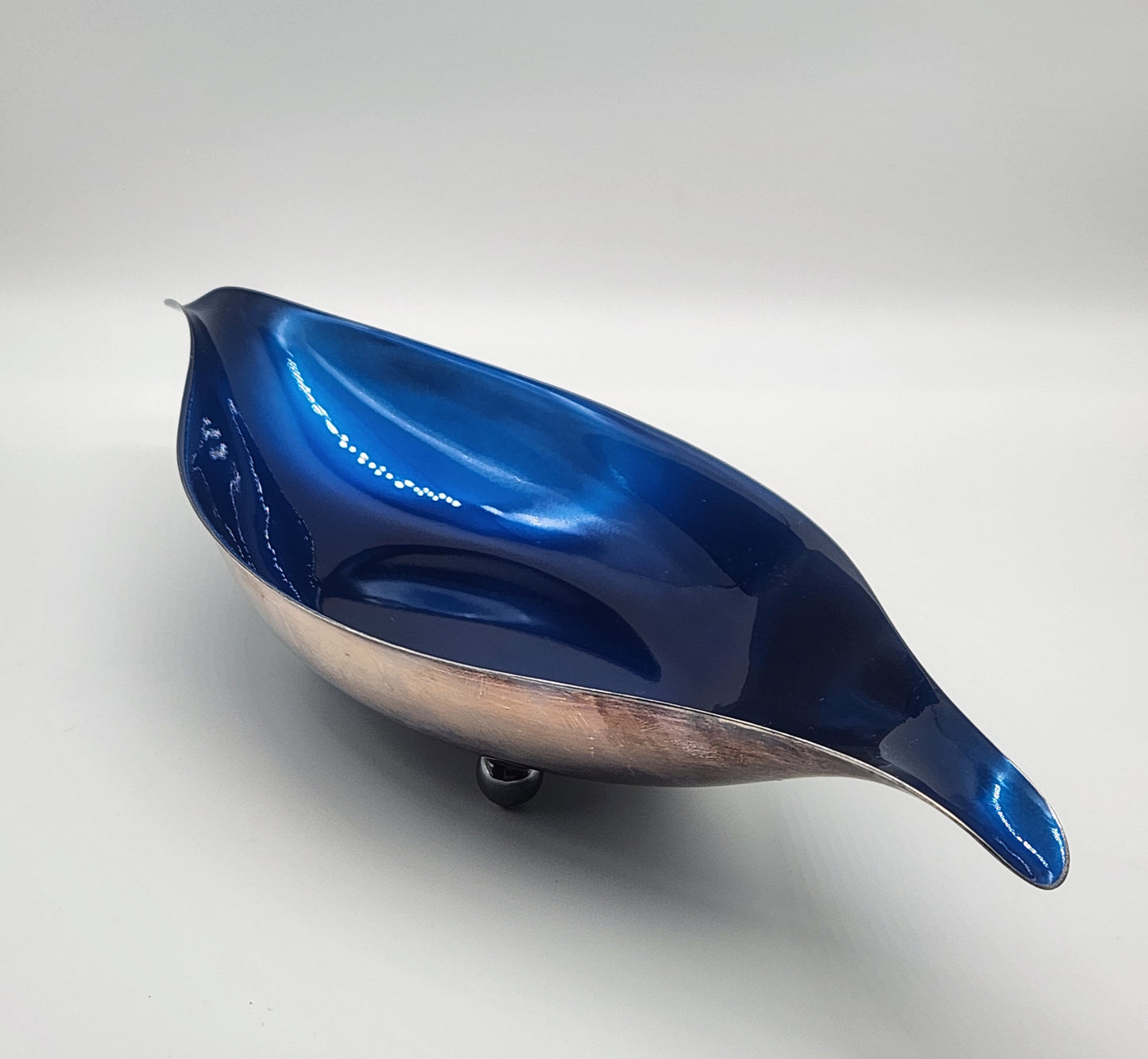 Wallace Color Clad Metal Oblong Dish with Blue Interior - Silver Plated - Footed
