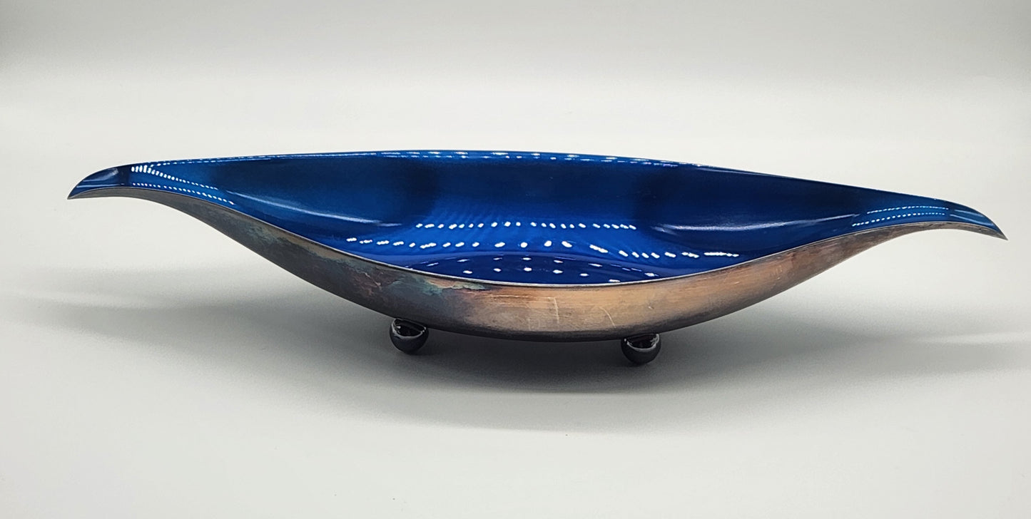 Wallace Color Clad Metal Oblong Dish with Blue Interior - Silver Plated - Footed