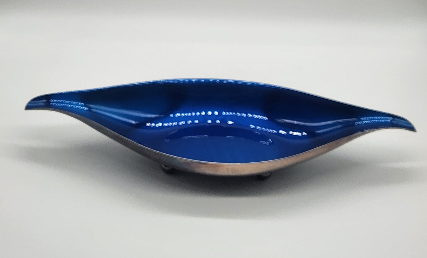 Wallace Color Clad Metal Oblong Dish with Blue Interior - Silver Plated - Footed