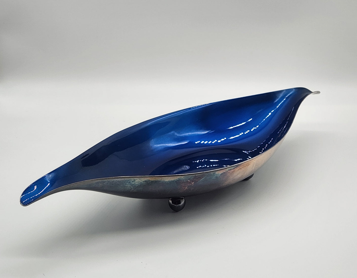 Wallace Color Clad Metal Oblong Dish with Blue Interior - Silver Plated - Footed