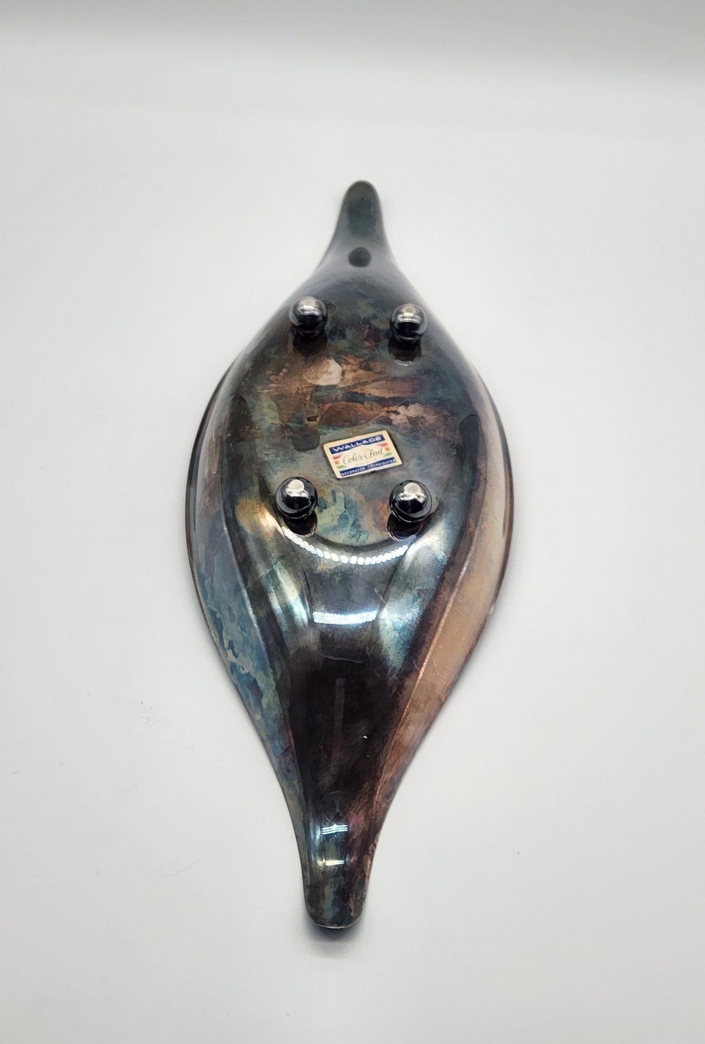 Wallace Color Clad Metal Oblong Dish with Blue Interior - Silver Plated - Footed