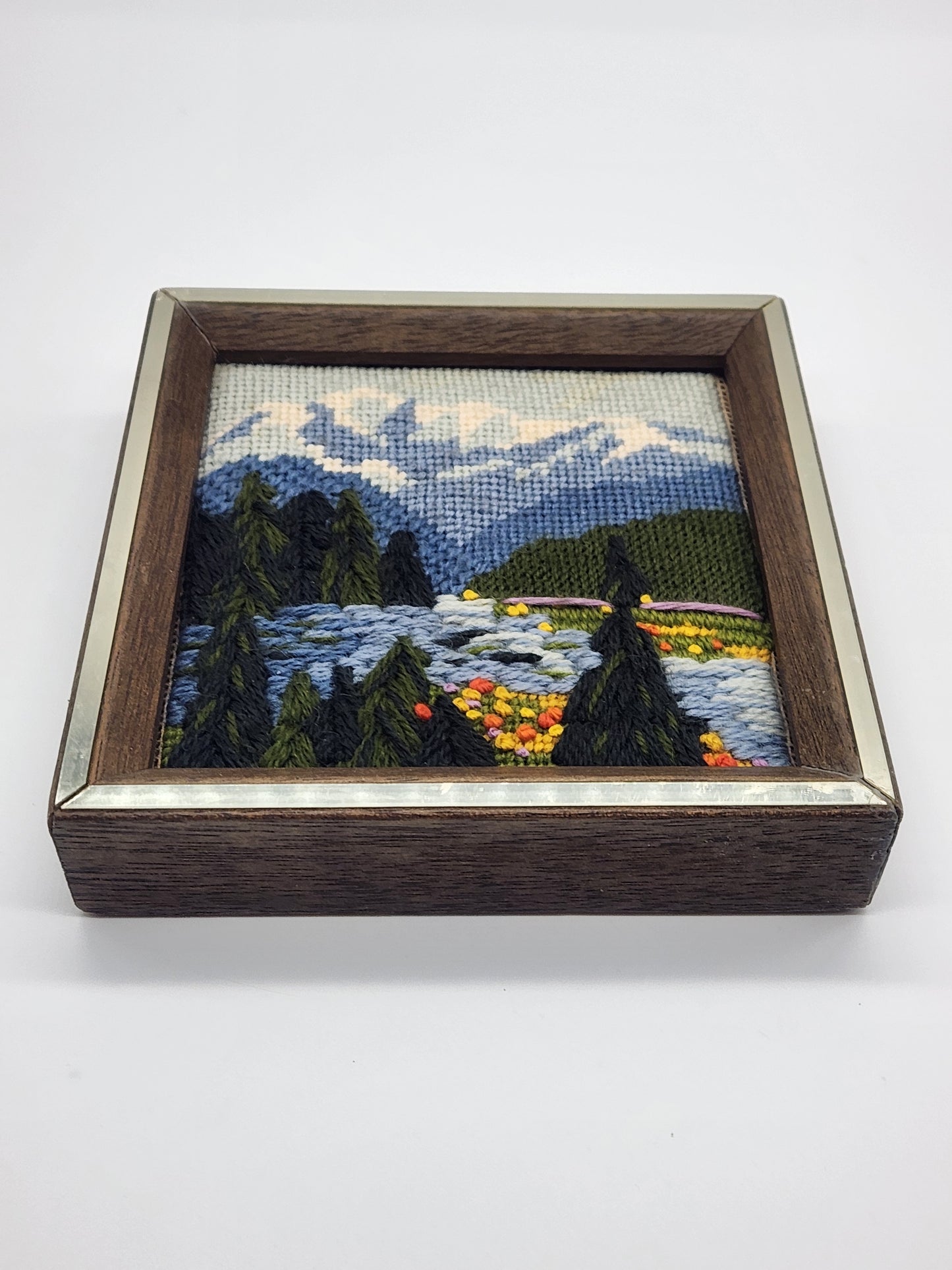 VTG Vintage Framed Needlepoint Embroidery 6x6”