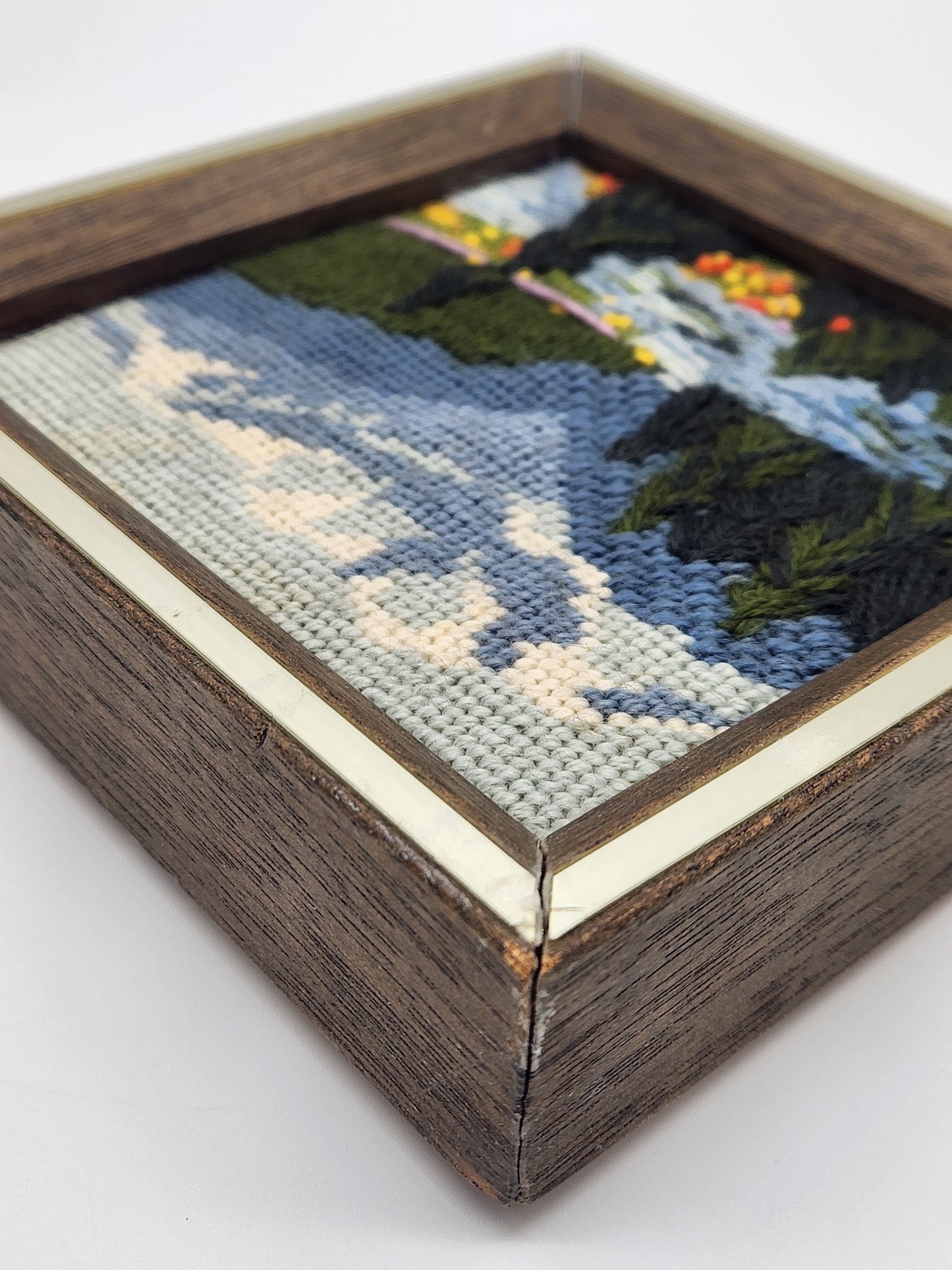 VTG Vintage Framed Needlepoint Embroidery 6x6”