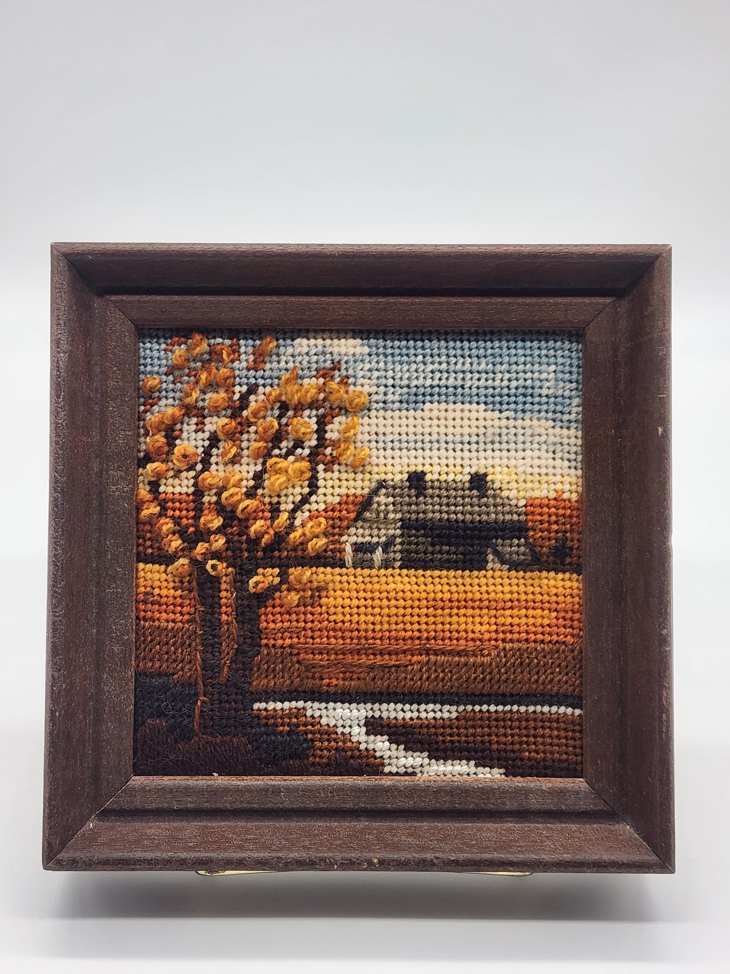 VTG Vintage Framed Needlepoint Embroidery 6x6”