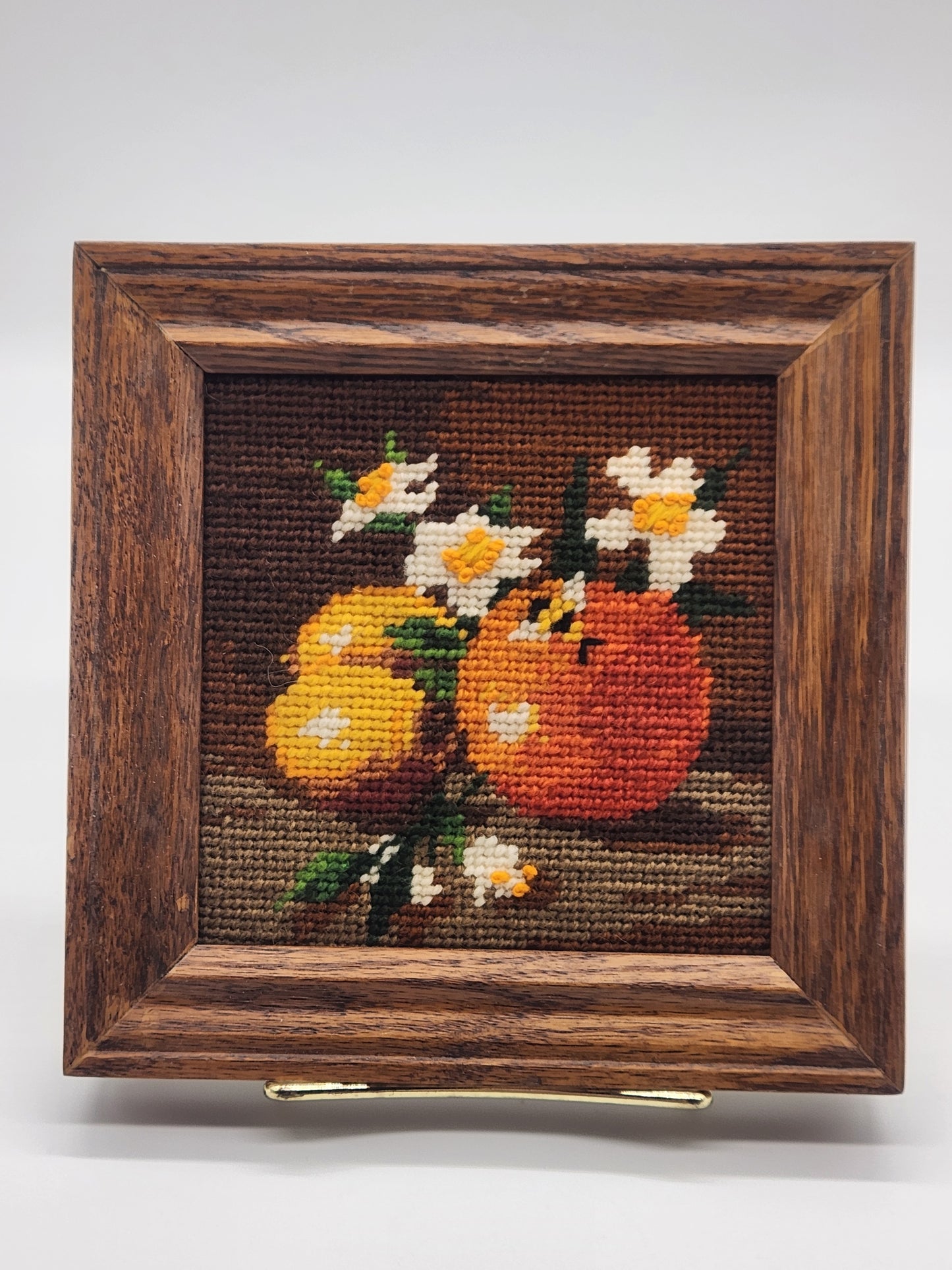 VTG Vintage Framed Needlepoint Embroidery 6x6”