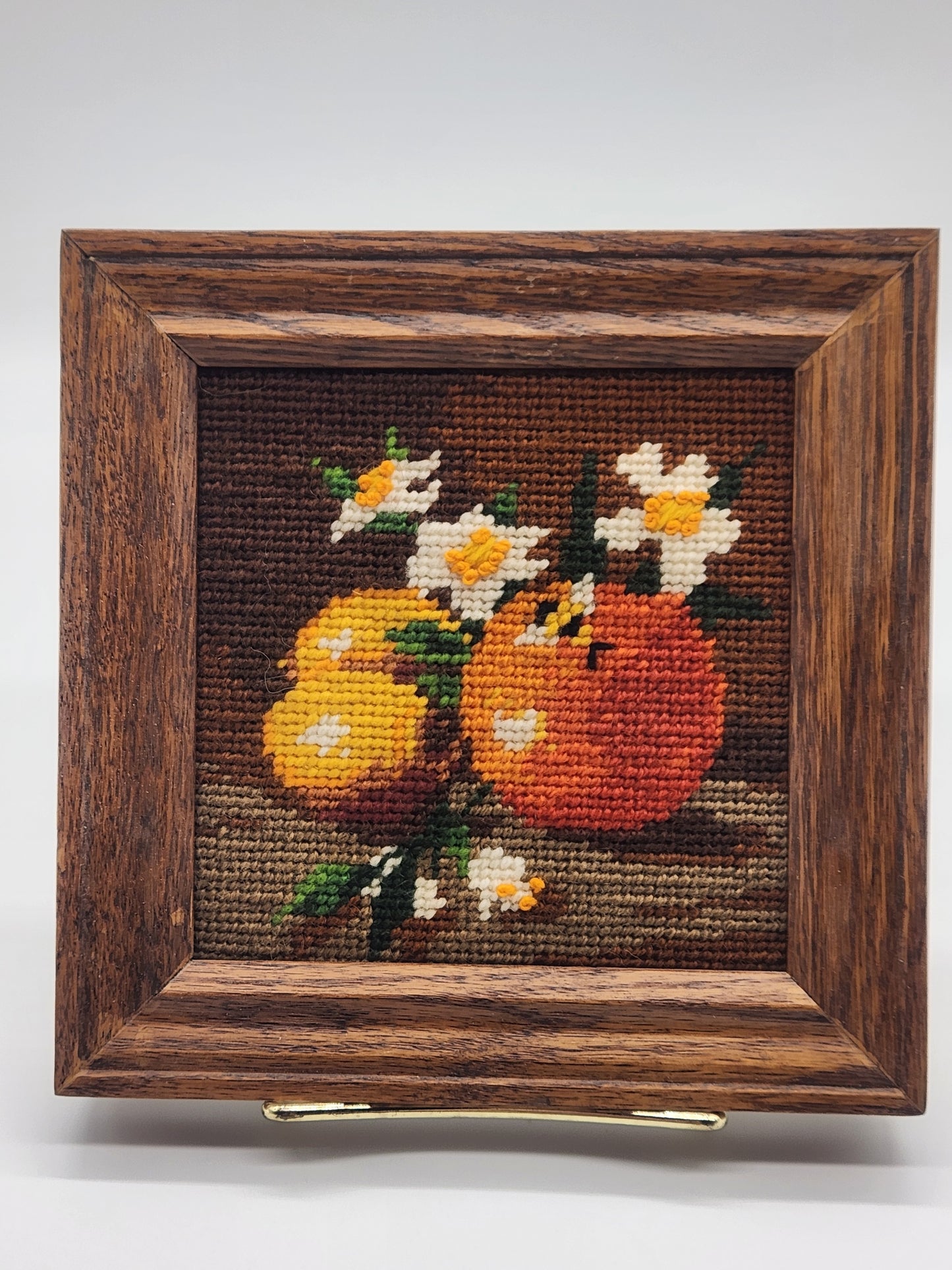VTG Vintage Framed Needlepoint Embroidery 6x6”