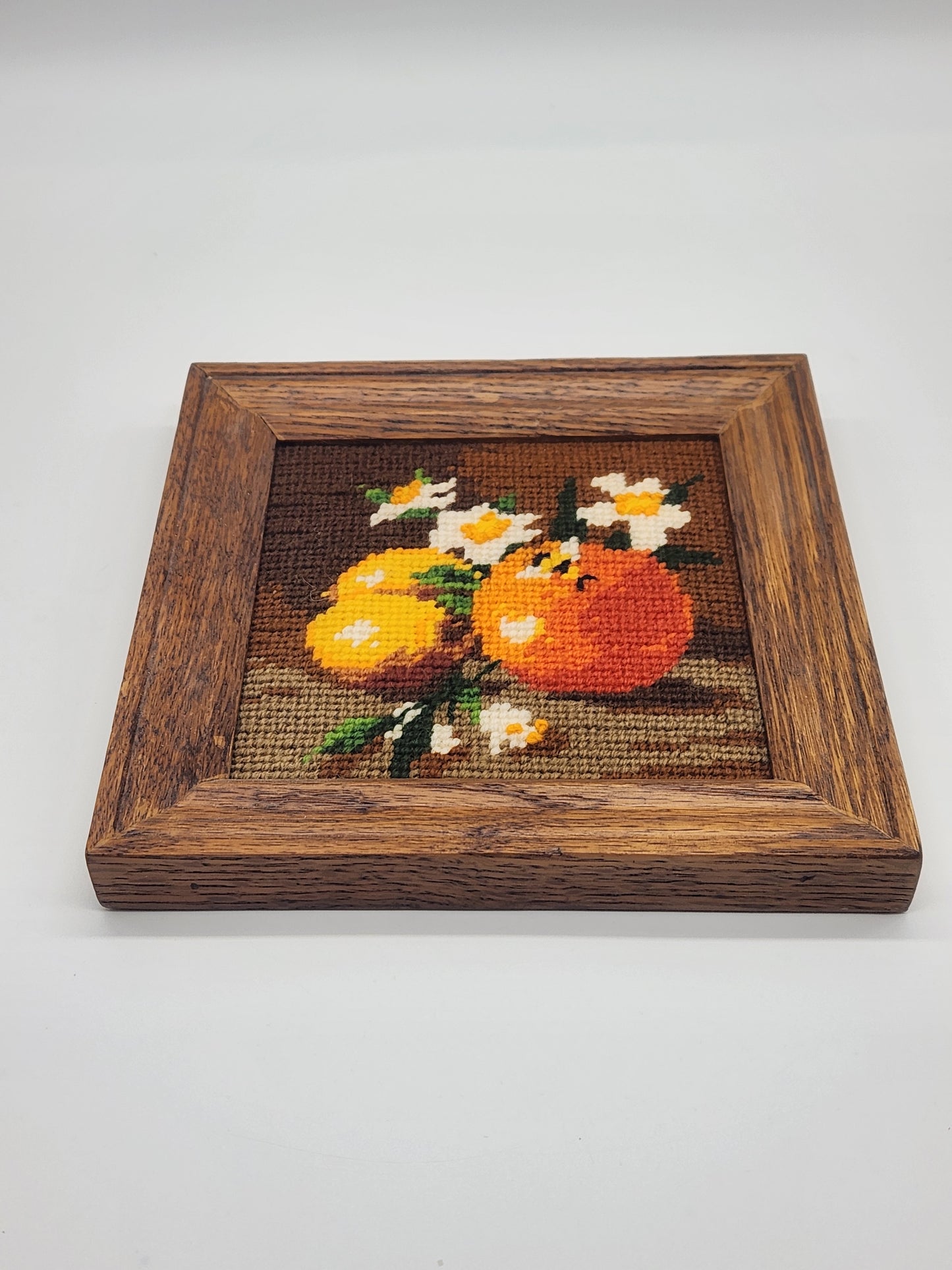 VTG Vintage Framed Needlepoint Embroidery 6x6”