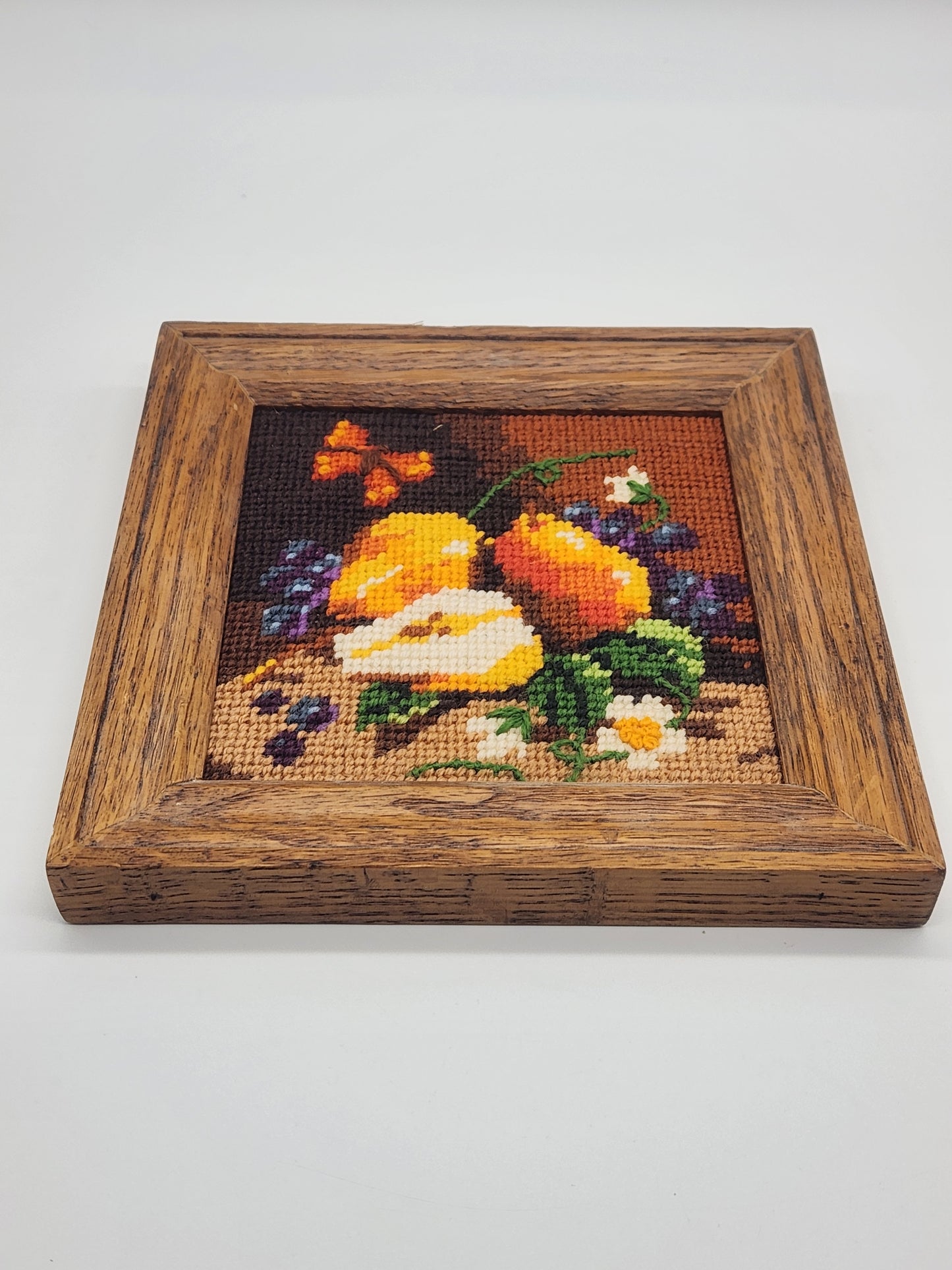 VTG Vintage Framed Needlepoint Embroidery 6x6”