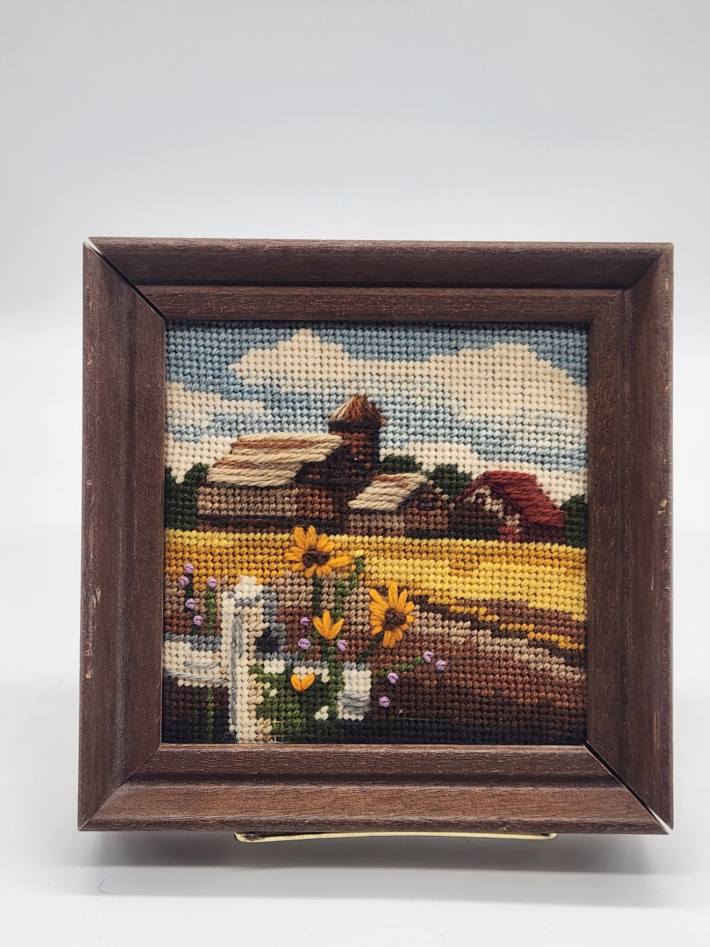 VTG Vintage Framed Needlepoint Embroidery 6x6”