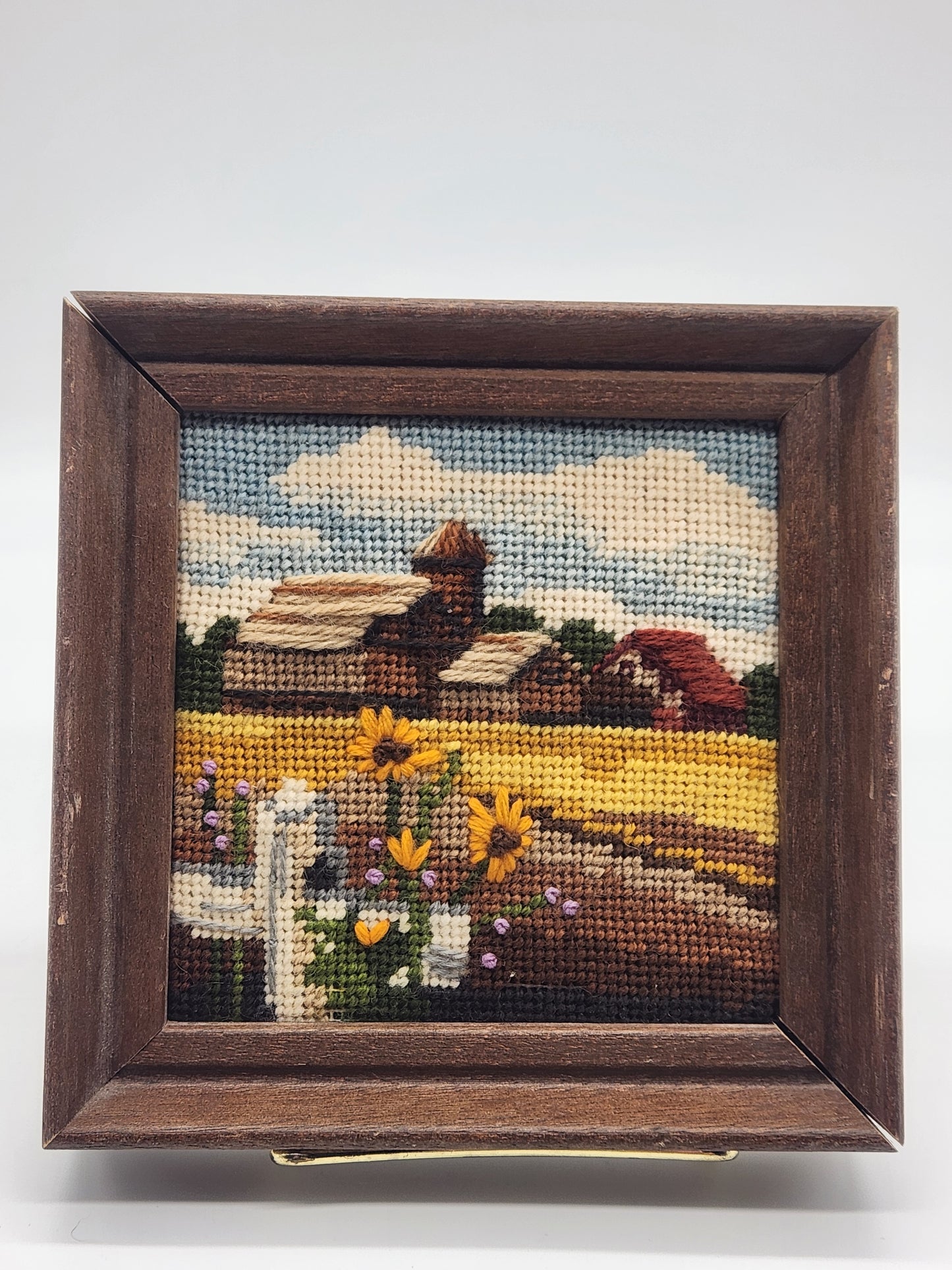 VTG Vintage Framed Needlepoint Embroidery 6x6”