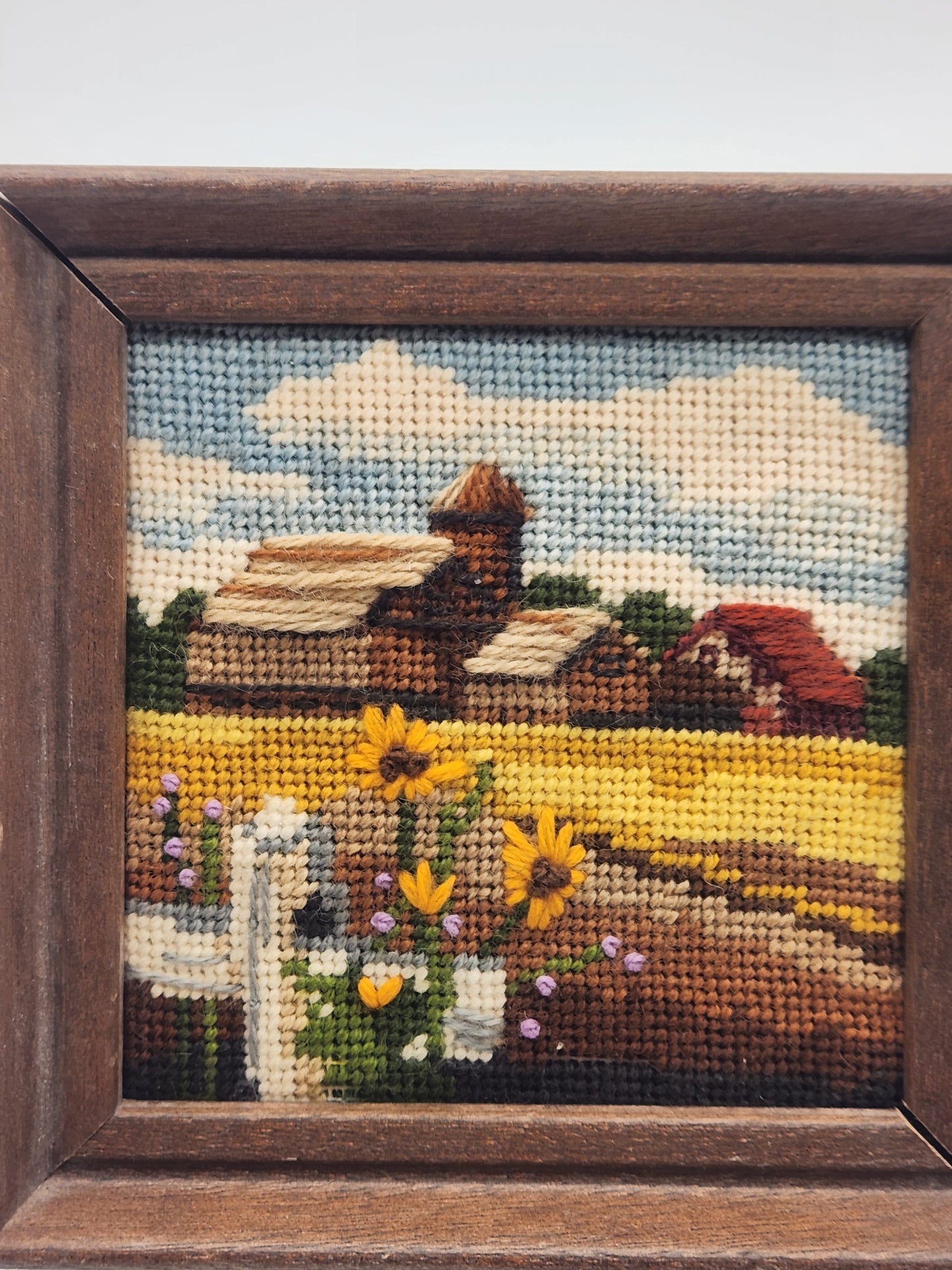 VTG Vintage Framed Needlepoint Embroidery 6x6”
