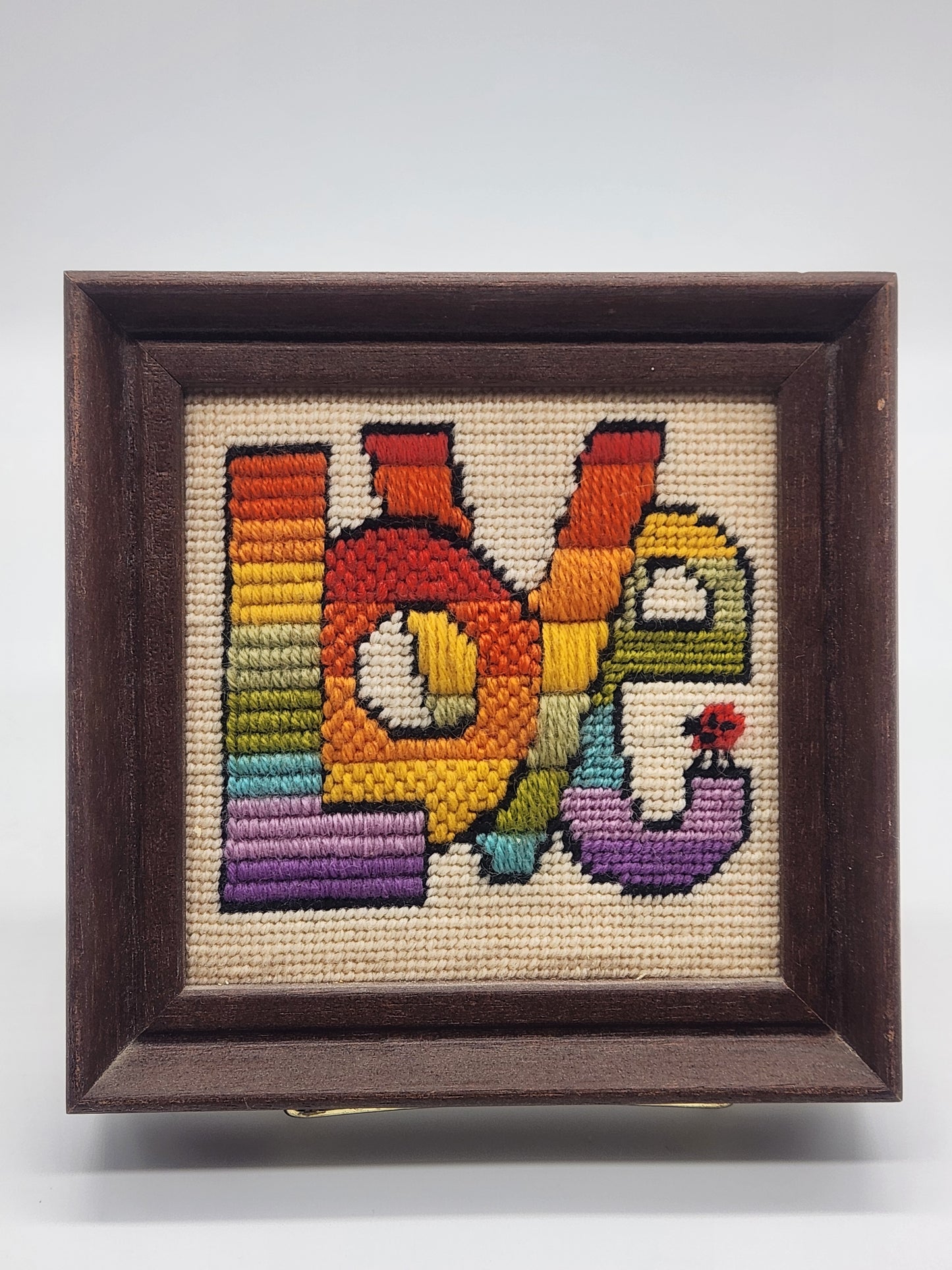 VTG Vintage Framed Needlepoint Embroidery 6x6”