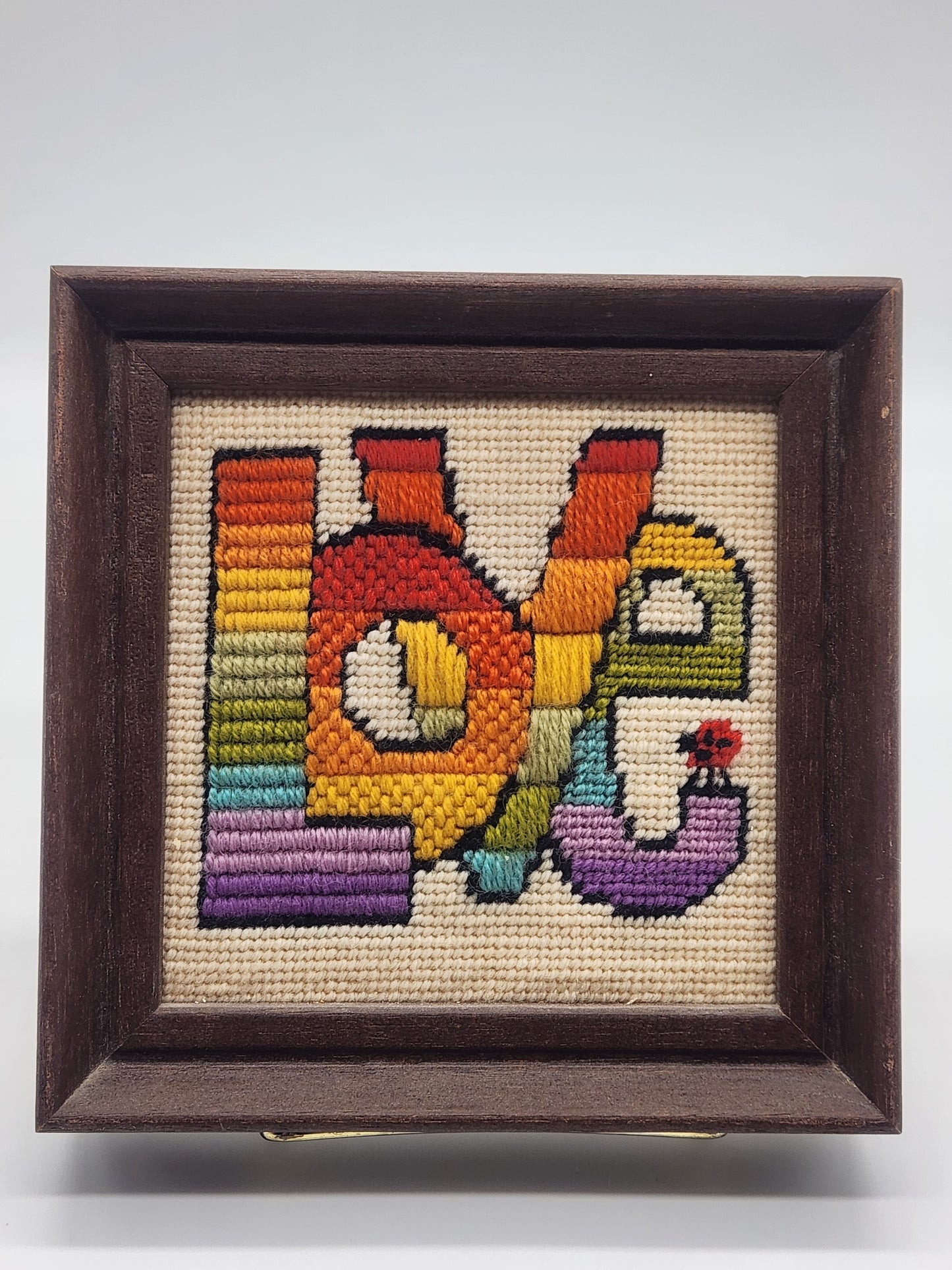 VTG Vintage Framed Needlepoint Embroidery 6x6”