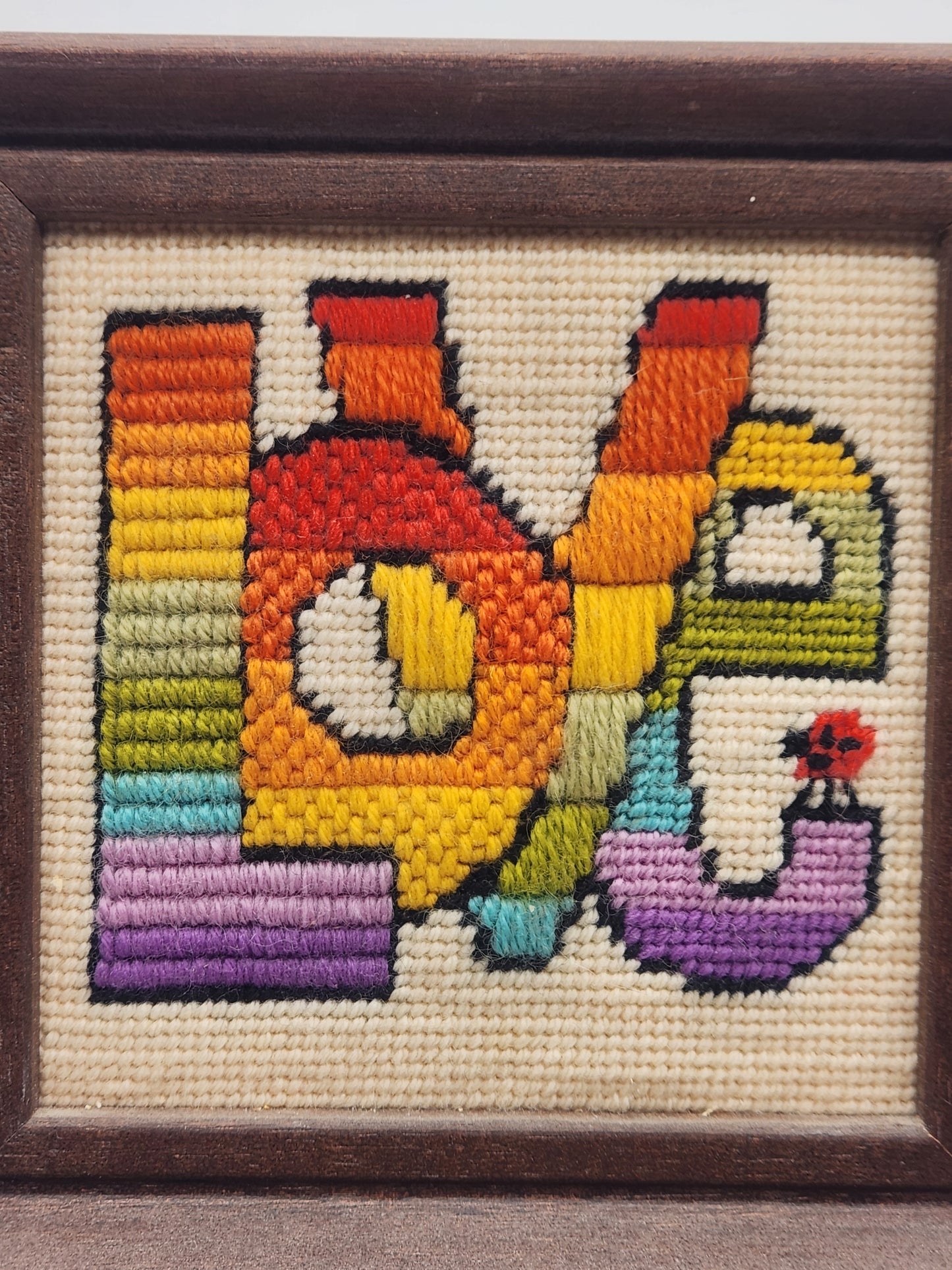VTG Vintage Framed Needlepoint Embroidery 6x6”