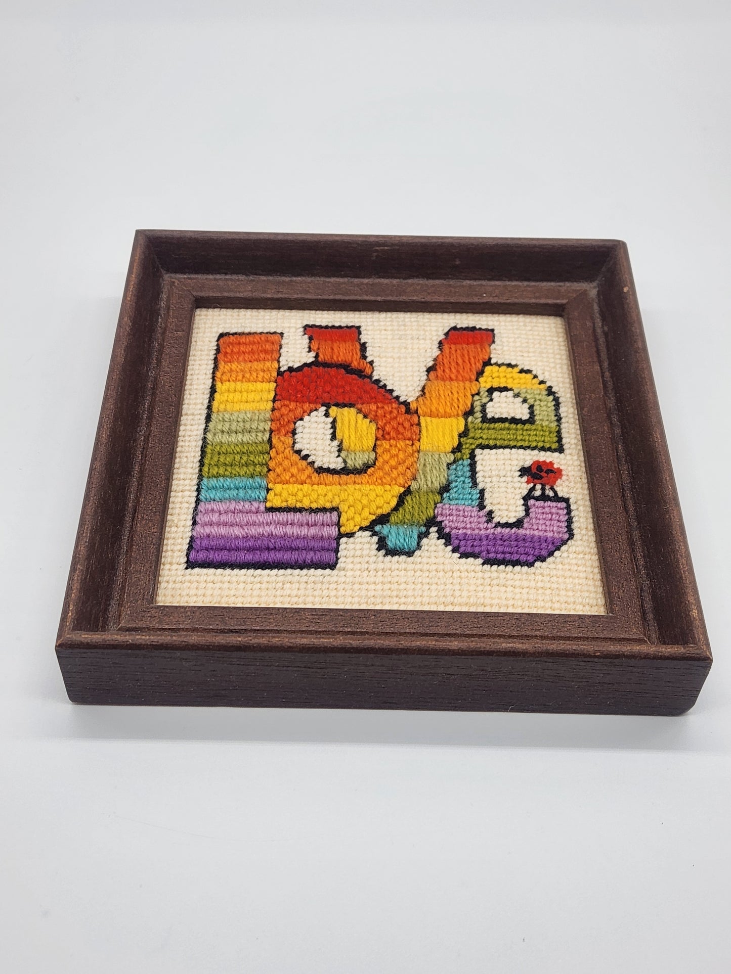 VTG Vintage Framed Needlepoint Embroidery 6x6”