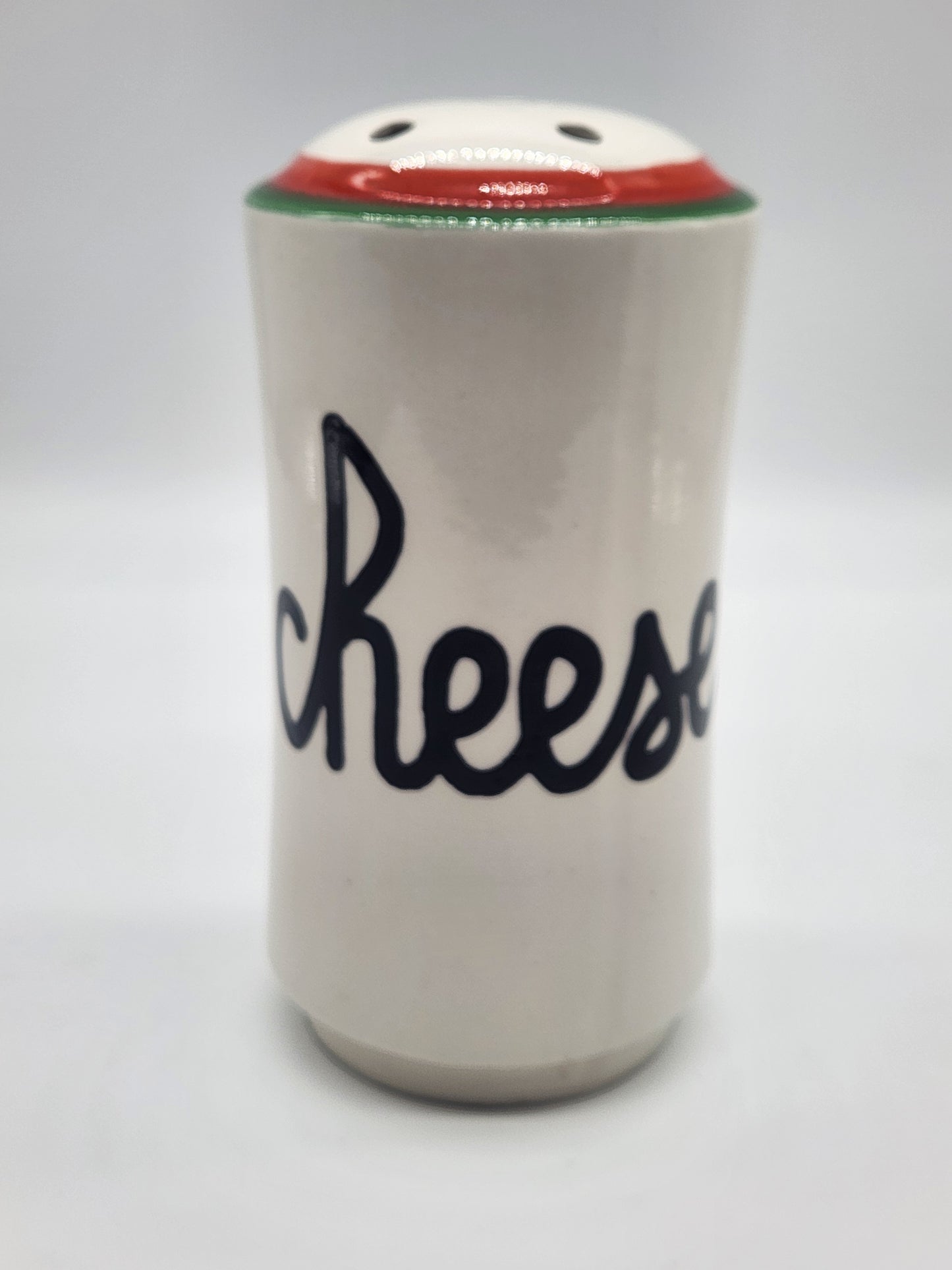 Baldelli Italia Ceramic Cheese Formaggio Shaker Red And Green Trim Made in Italy