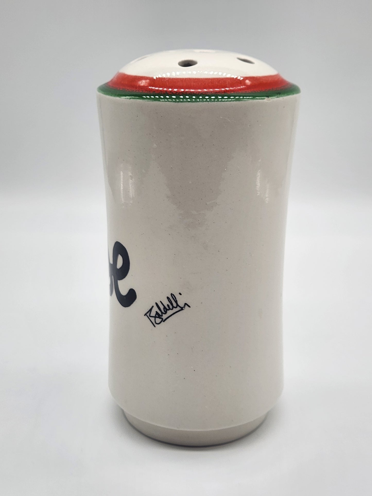 Baldelli Italia Ceramic Cheese Formaggio Shaker Red And Green Trim Made in Italy