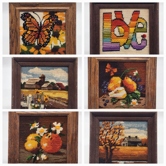 VTG Vintage Framed Needlepoint Embroidery 6x6”