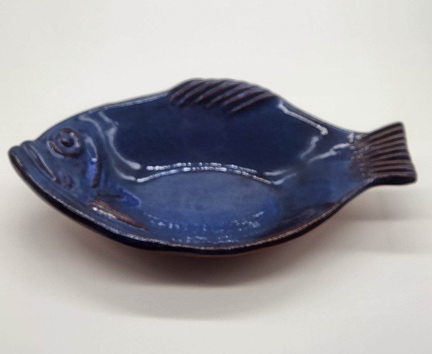 Thora Ovenware Fish Shaped Platter Bowl Dark Blue Redware Dish