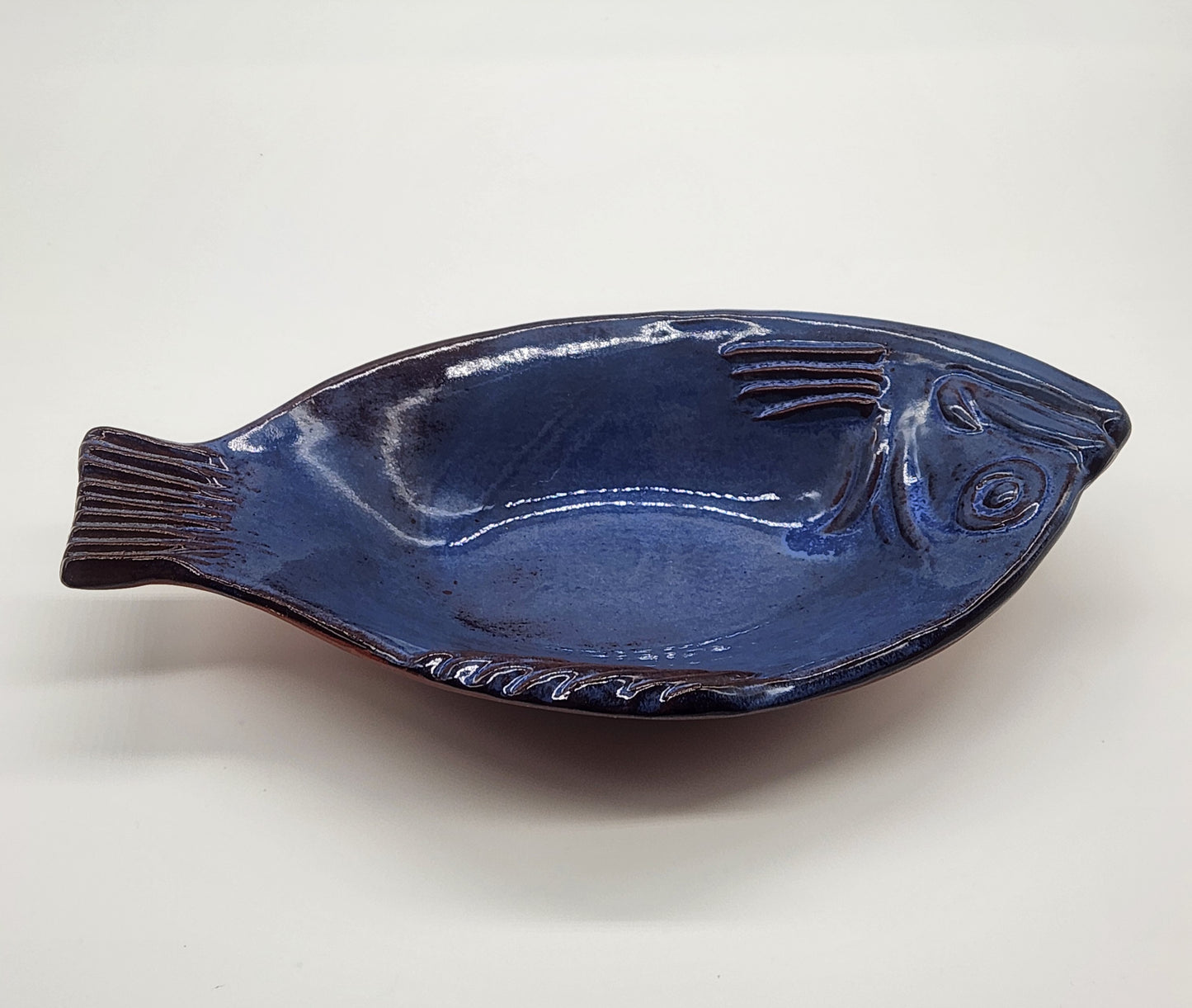 Thora Ovenware Fish Shaped Platter Bowl Dark Blue Redware Dish