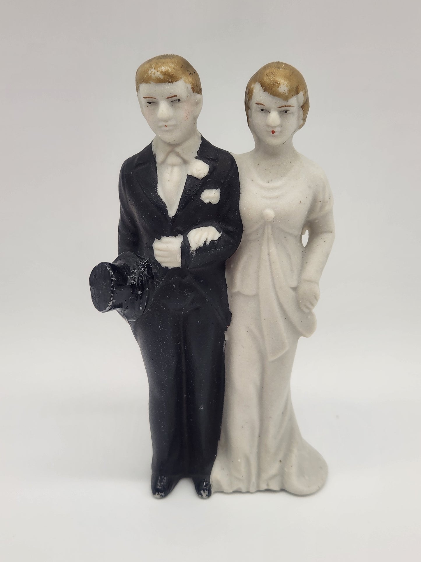 Vintage Bride Groom Wedding Cake Topper Bisque Porcelain Japan 1940s