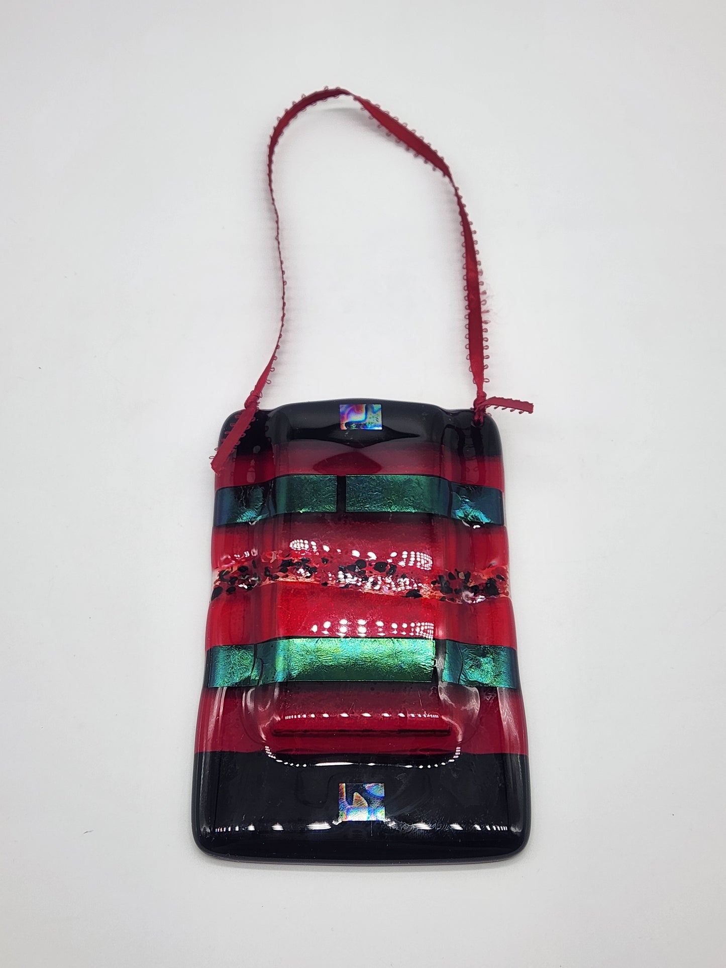 Fused Art Glass Hanging Wall Pocket Vase With Ribbon Hanger