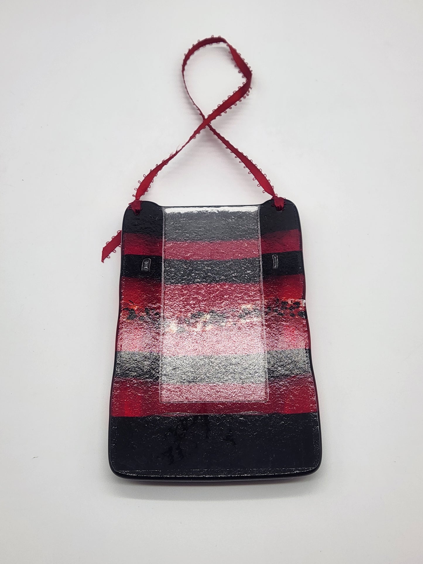 Fused Art Glass Hanging Wall Pocket Vase With Ribbon Hanger