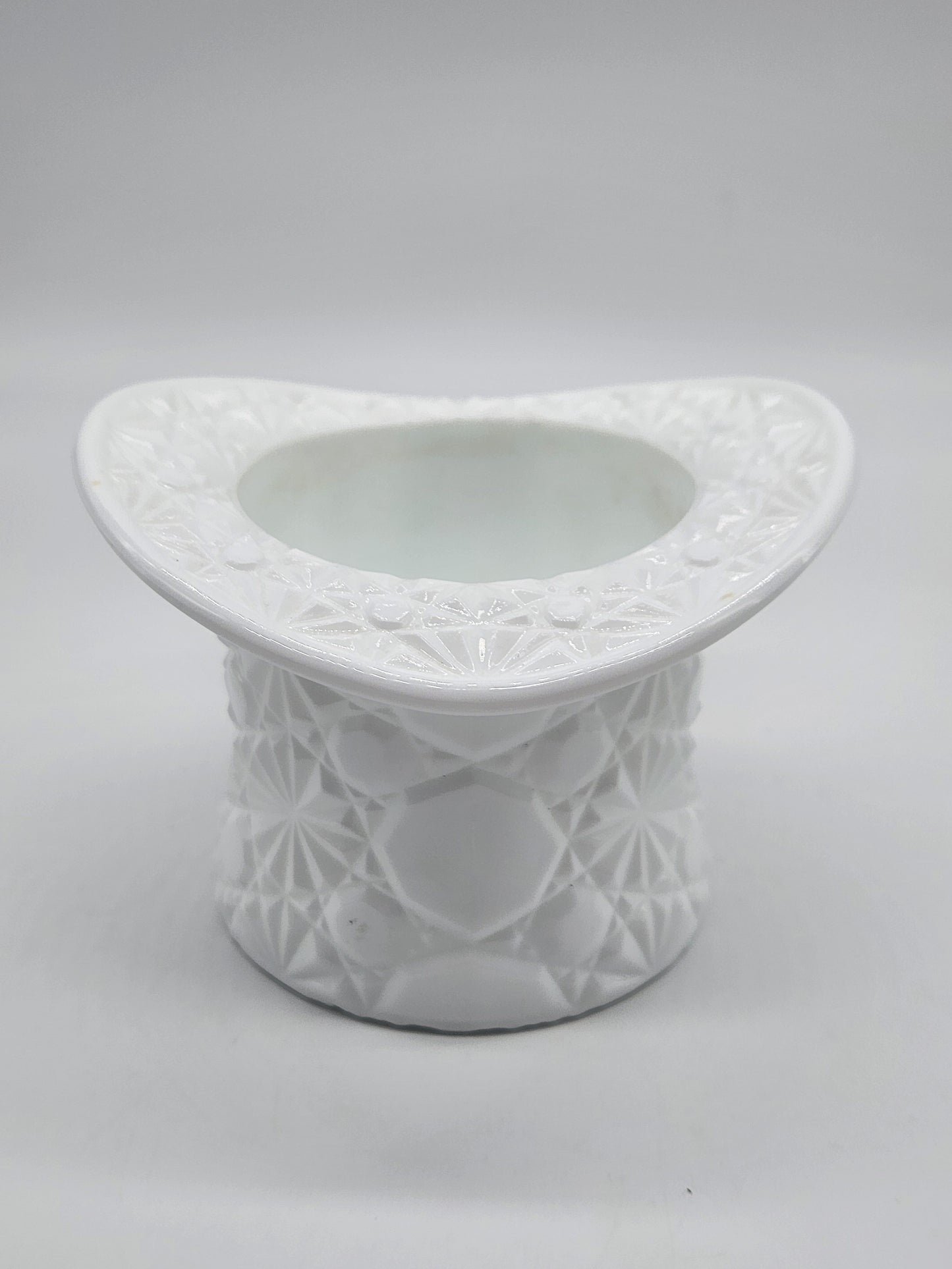 Vintage White Milk Glass Daisy & Button Top Hat