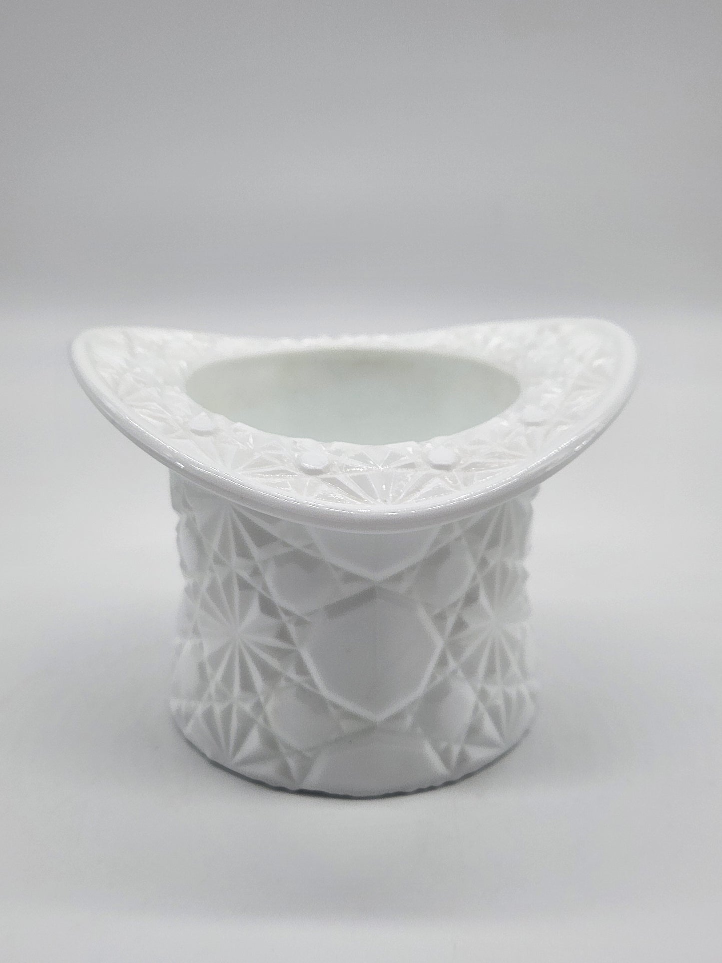 Vintage White Milk Glass Daisy & Button Top Hat